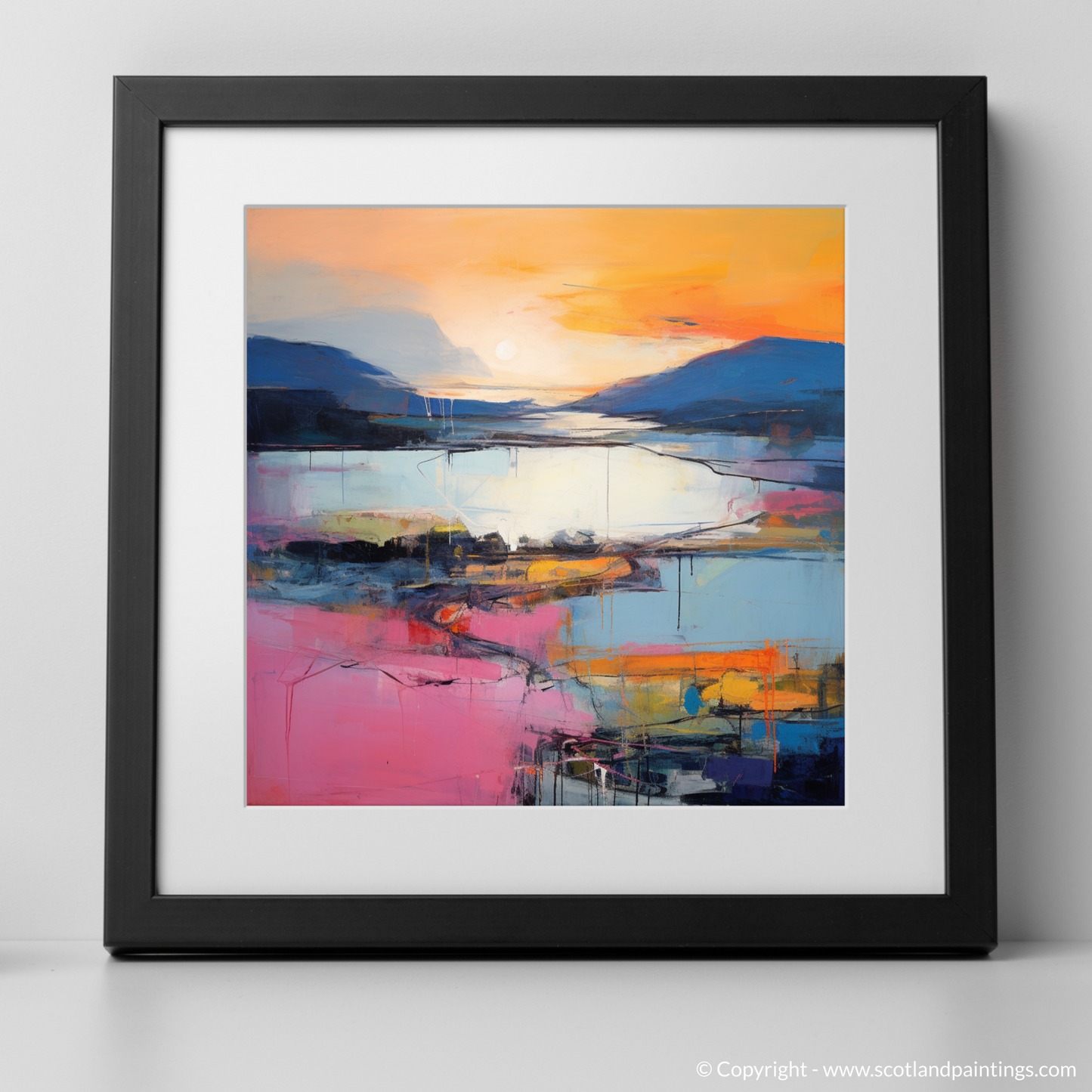 Art Print of Sunset over Loch Lomond with a black frame