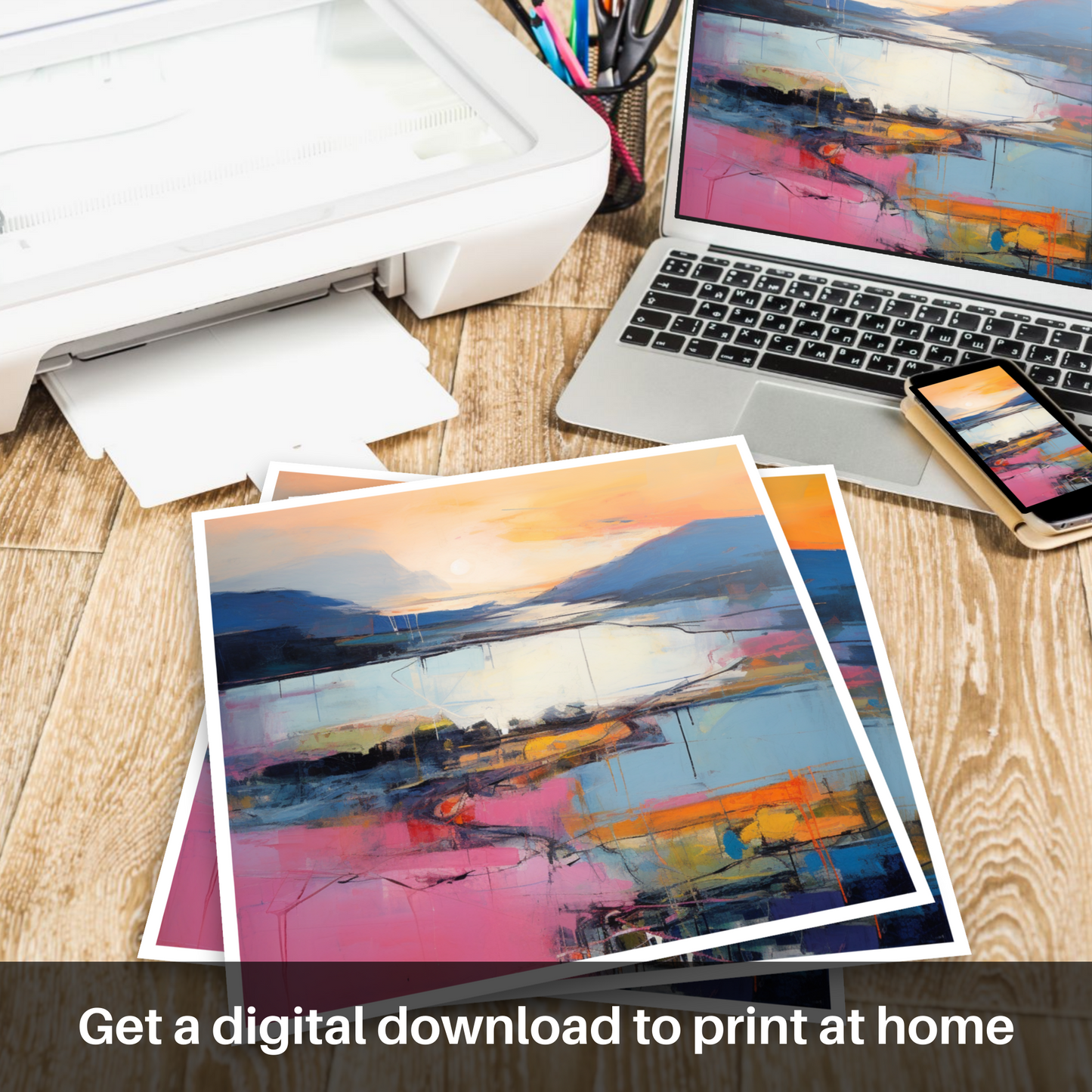 Downloadable and printable picture of Sunset over Loch Lomond