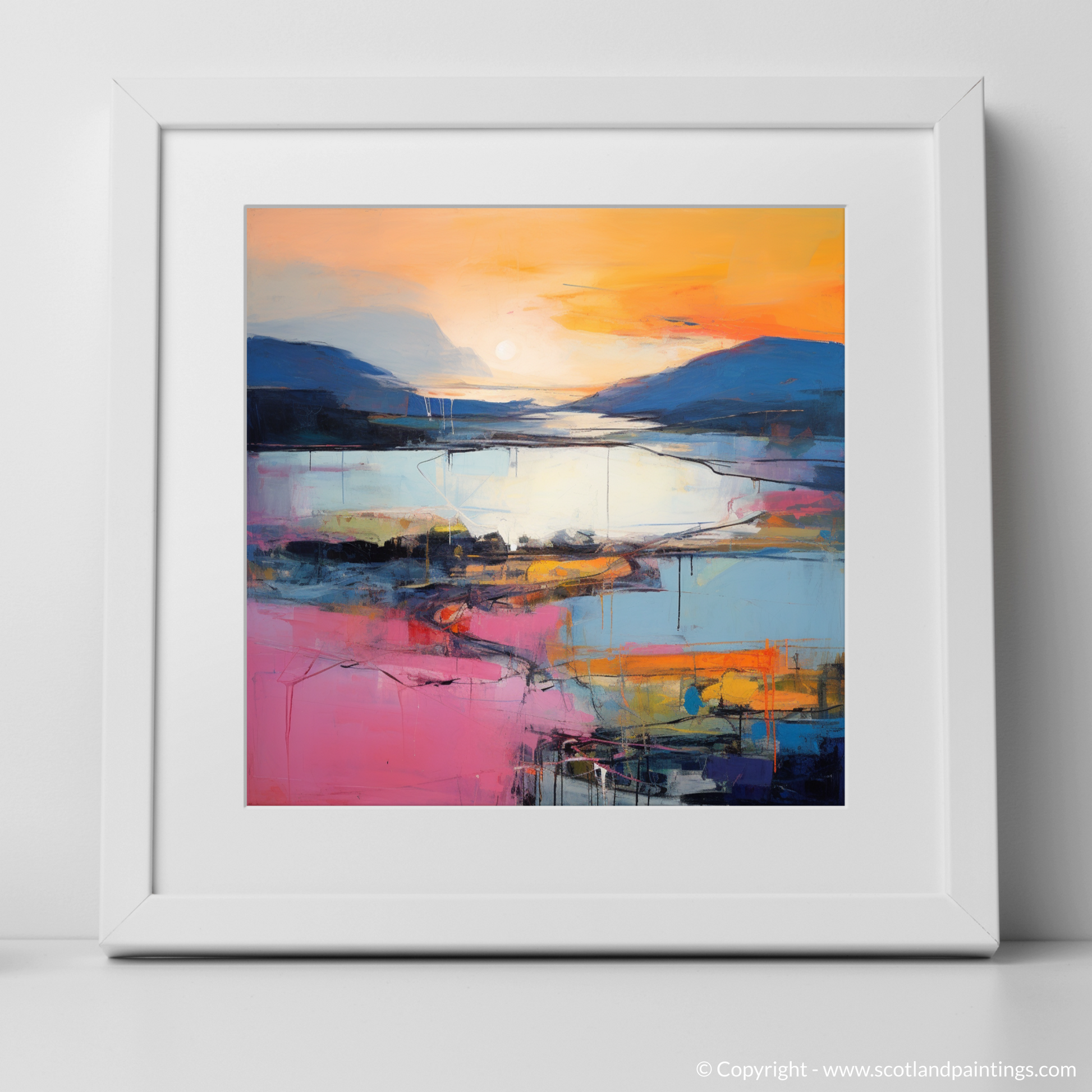 Art Print of Sunset over Loch Lomond with a white frame