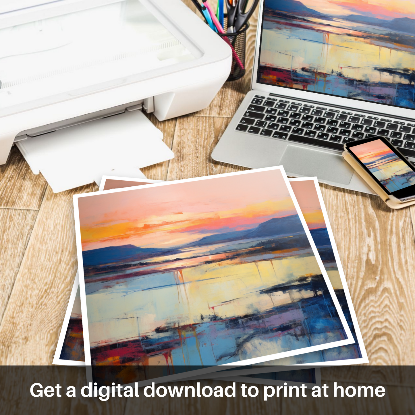 Downloadable and printable picture of Sunset over Loch Lomond