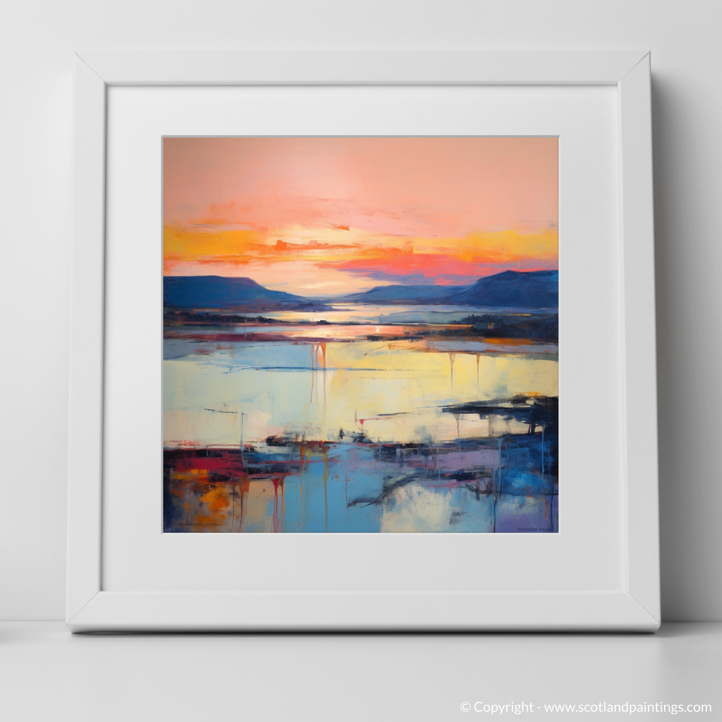 Art Print of Sunset over Loch Lomond with a white frame