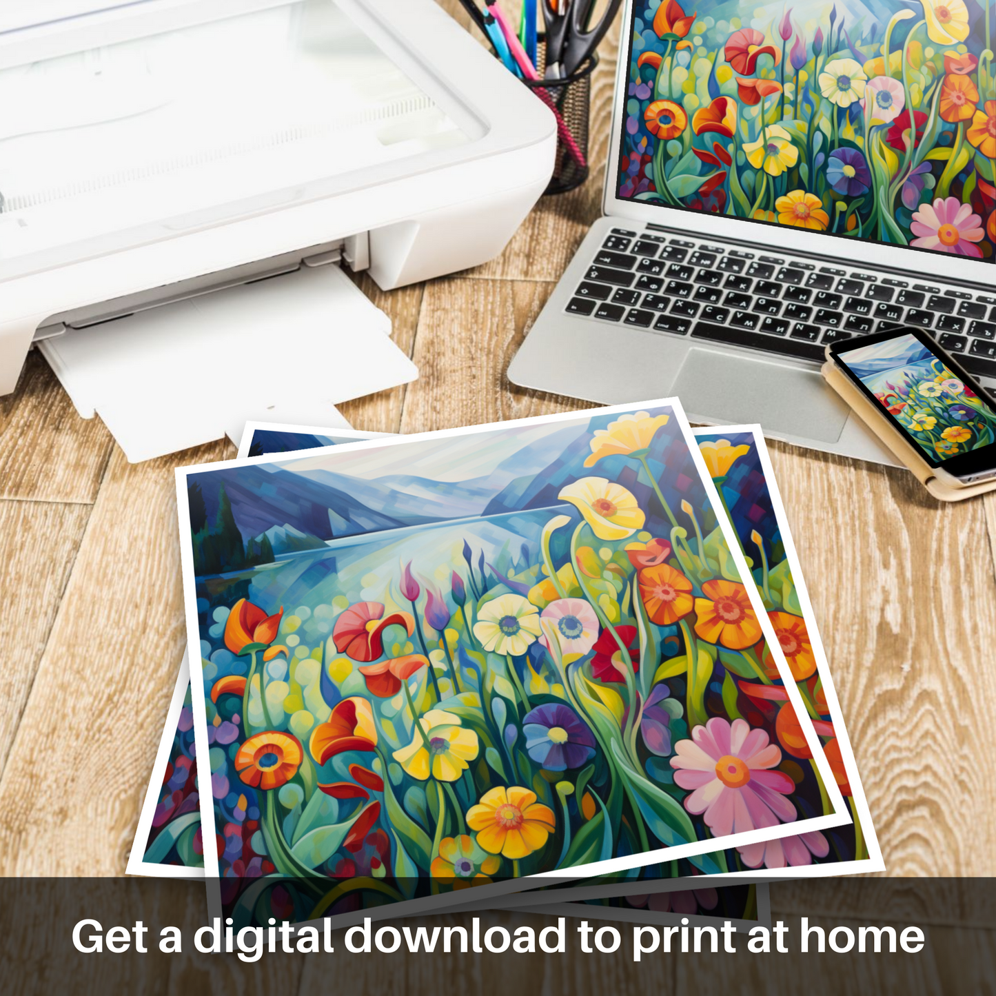 Downloadable and printable picture of Wildflowers by Loch Lomond