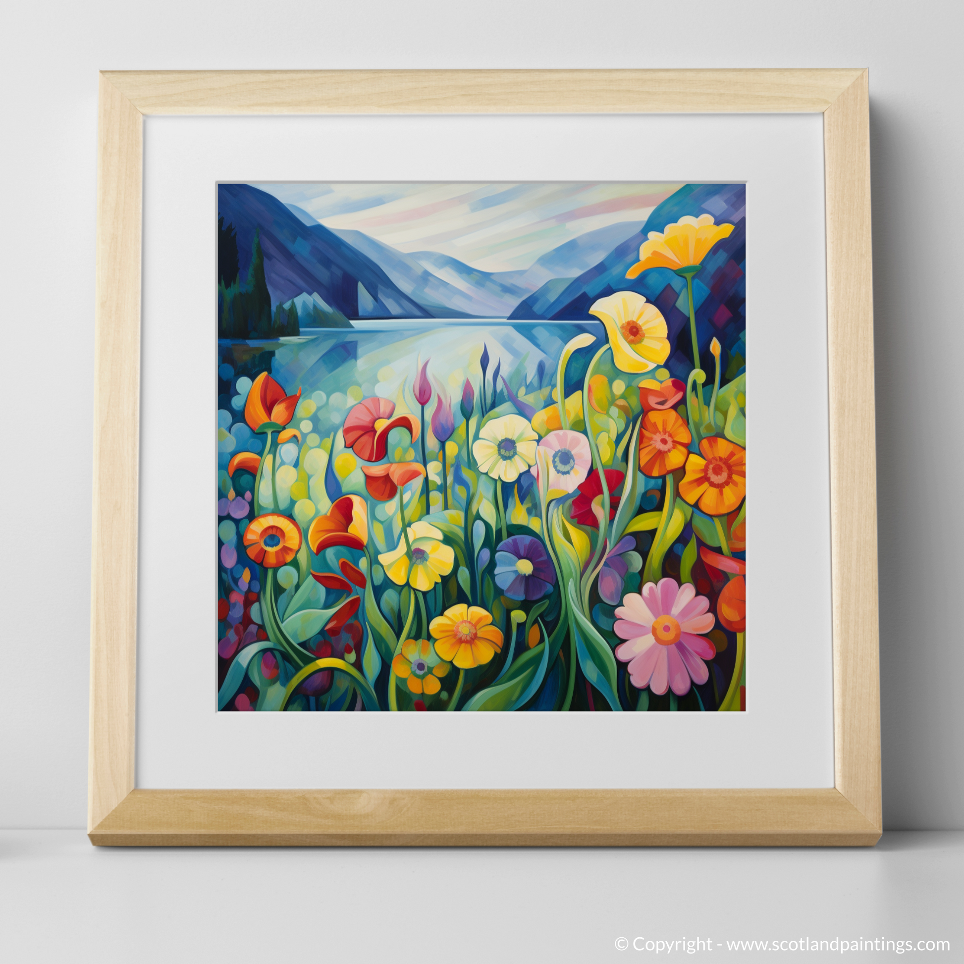 Art Print of Wildflowers by Loch Lomond with a natural frame