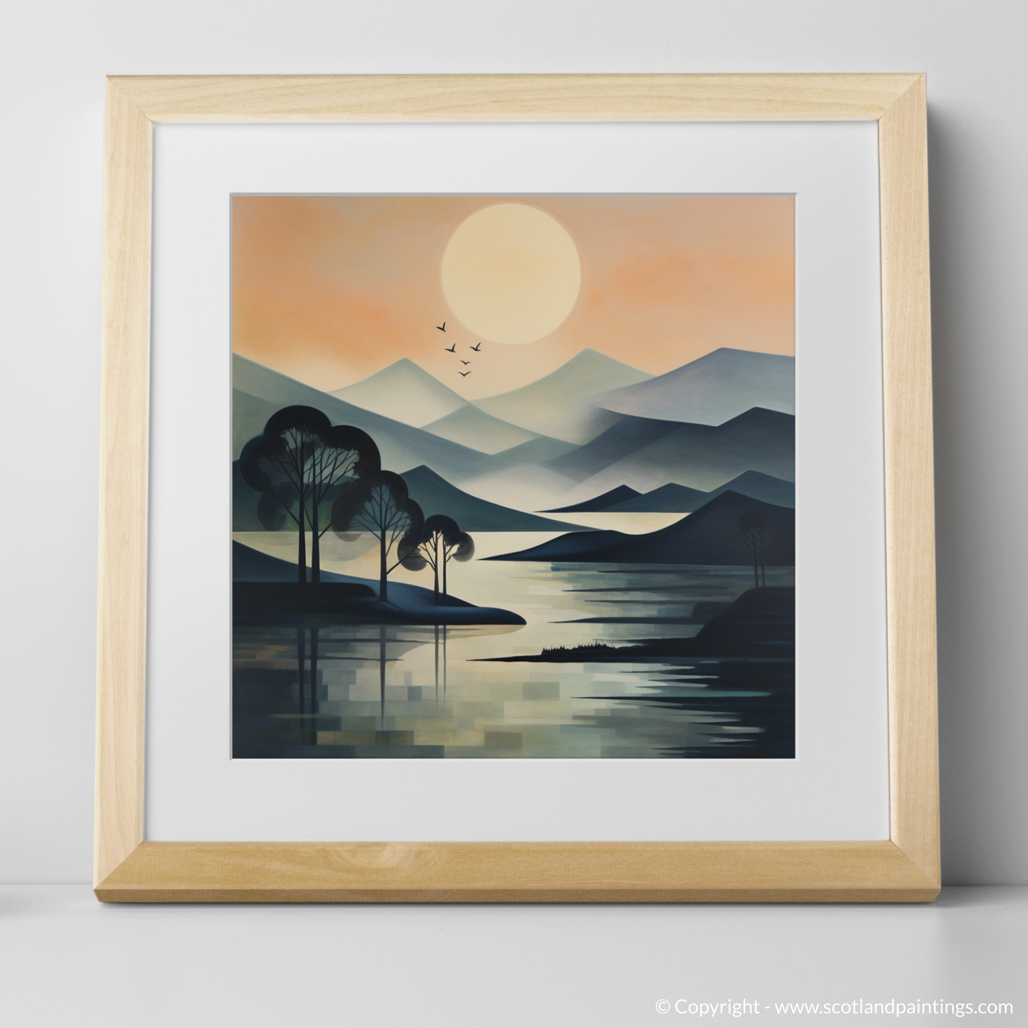 Art Print of Misty morning on Loch Lomond with a natural frame