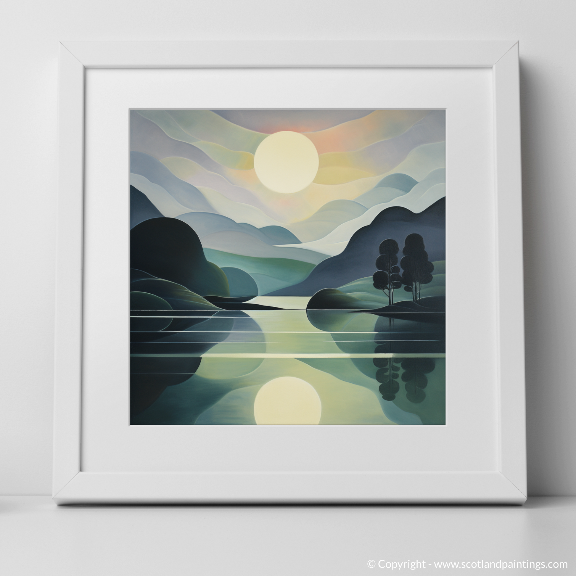 Art Print of Misty morning on Loch Lomond with a white frame