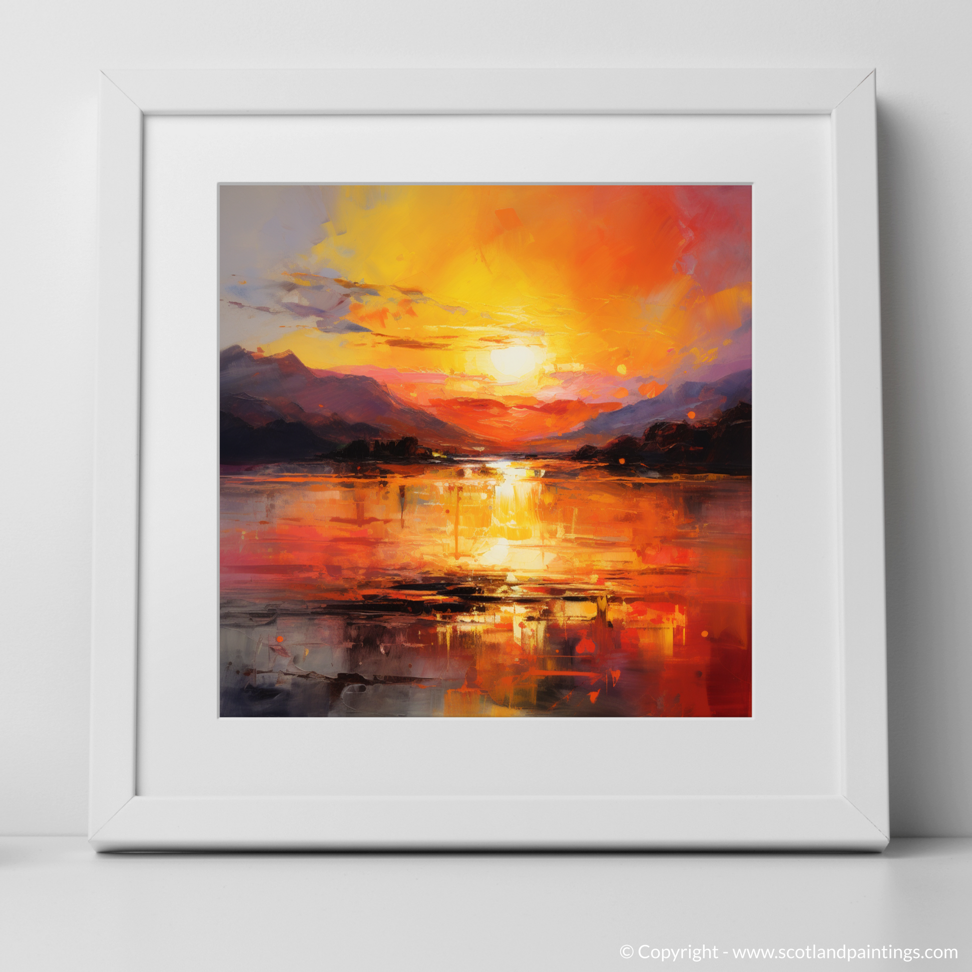 Art Print of Sunset over Loch Lomond with a white frame