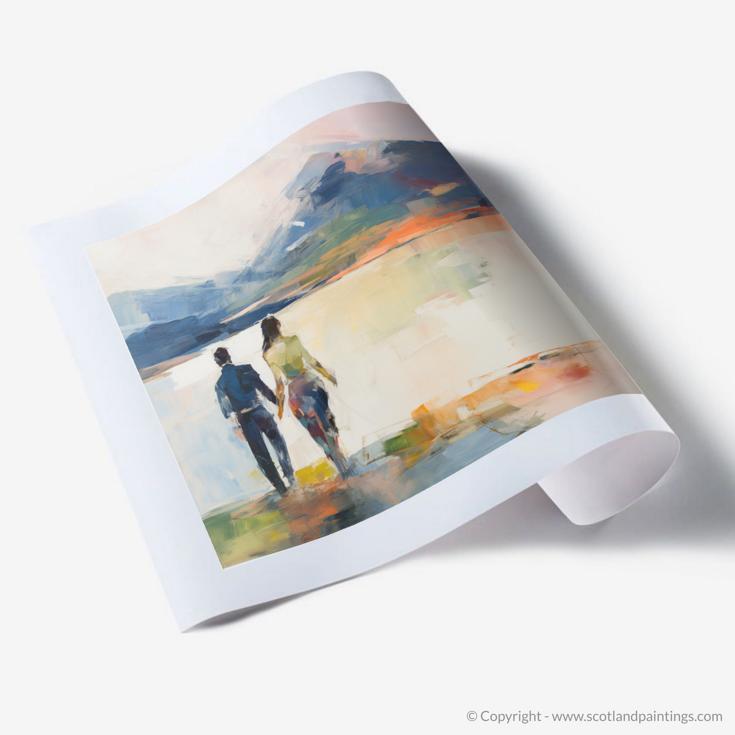 Art Print of A couple holding hands looking out on Loch Lomond