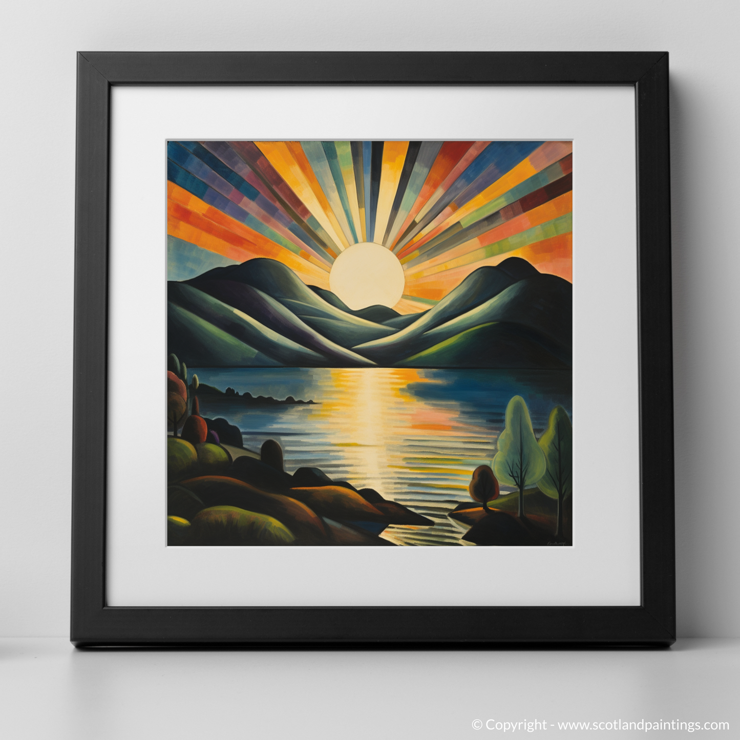 Painting and Art Print of Crepuscular rays above Loch Lomond. Crepuscular Majesty over Loch Lomond.