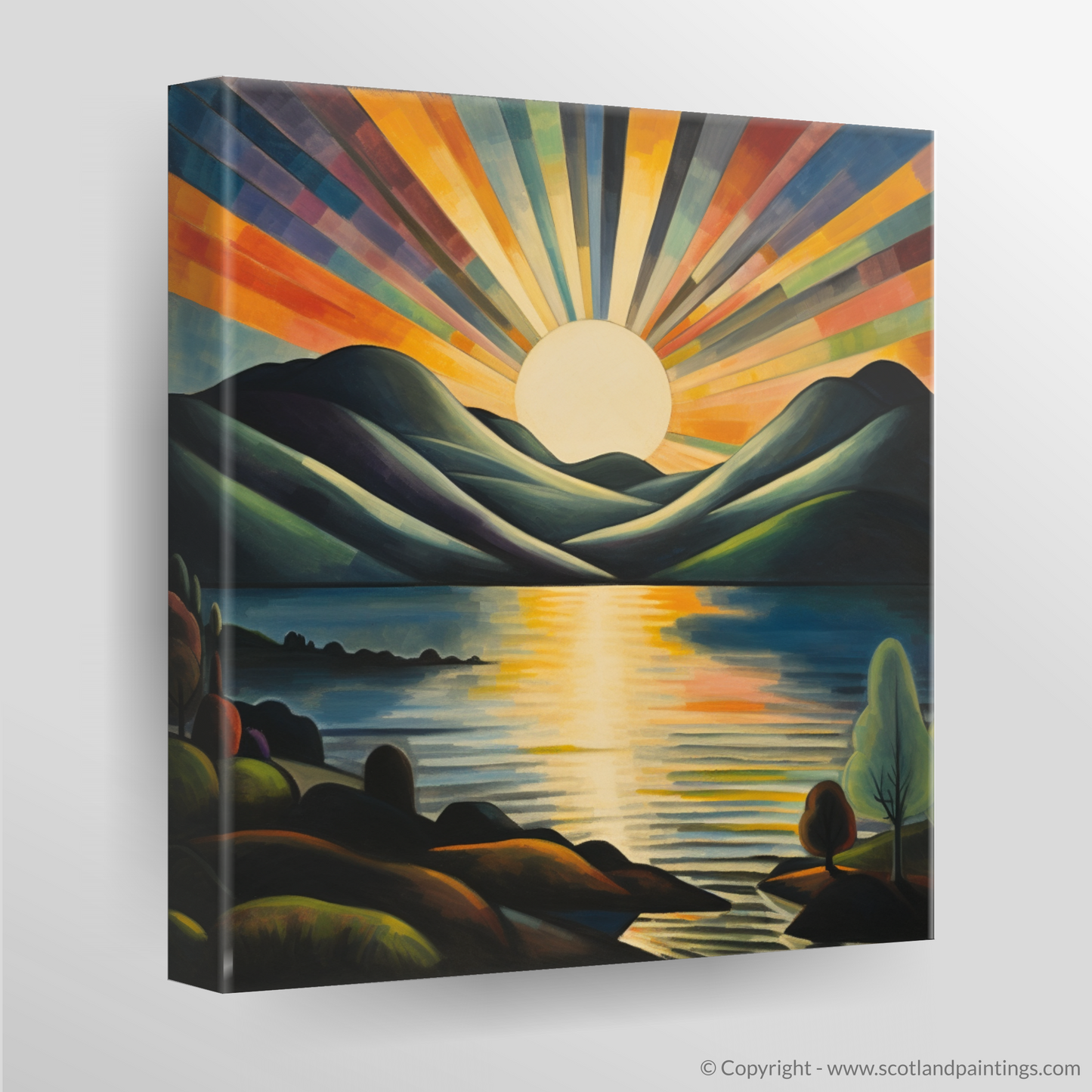 Painting and Art Print of Crepuscular rays above Loch Lomond. Crepuscular Majesty over Loch Lomond.