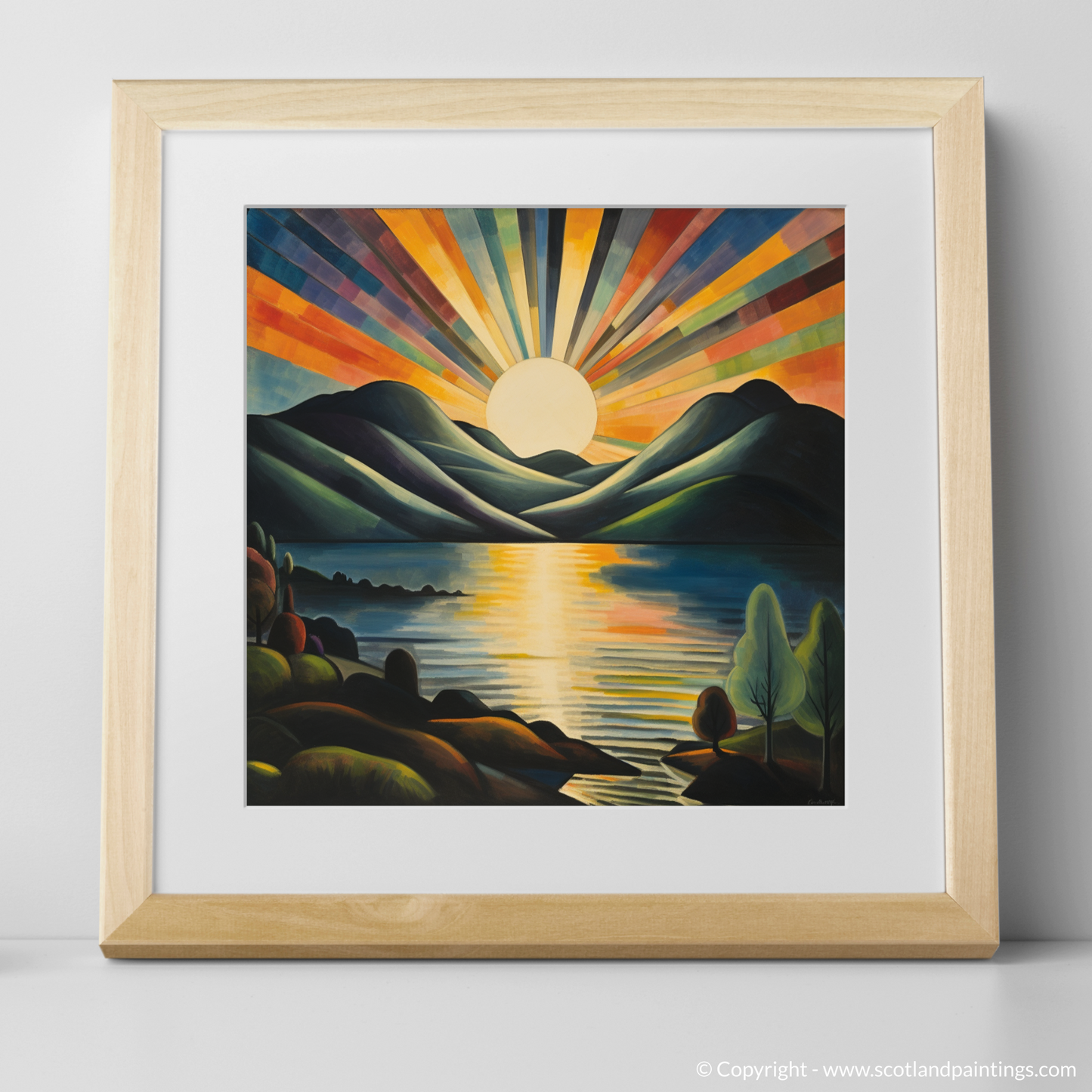 Painting and Art Print of Crepuscular rays above Loch Lomond. Crepuscular Majesty over Loch Lomond.