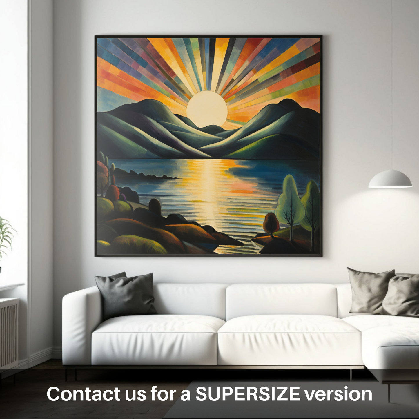 Painting and Art Print of Crepuscular rays above Loch Lomond. Crepuscular Majesty over Loch Lomond.