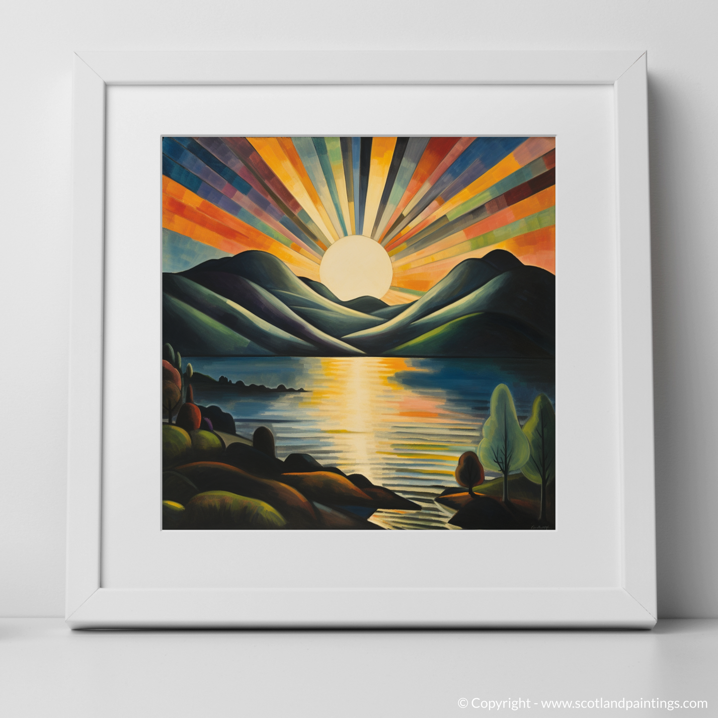 Painting and Art Print of Crepuscular rays above Loch Lomond. Crepuscular Majesty over Loch Lomond.