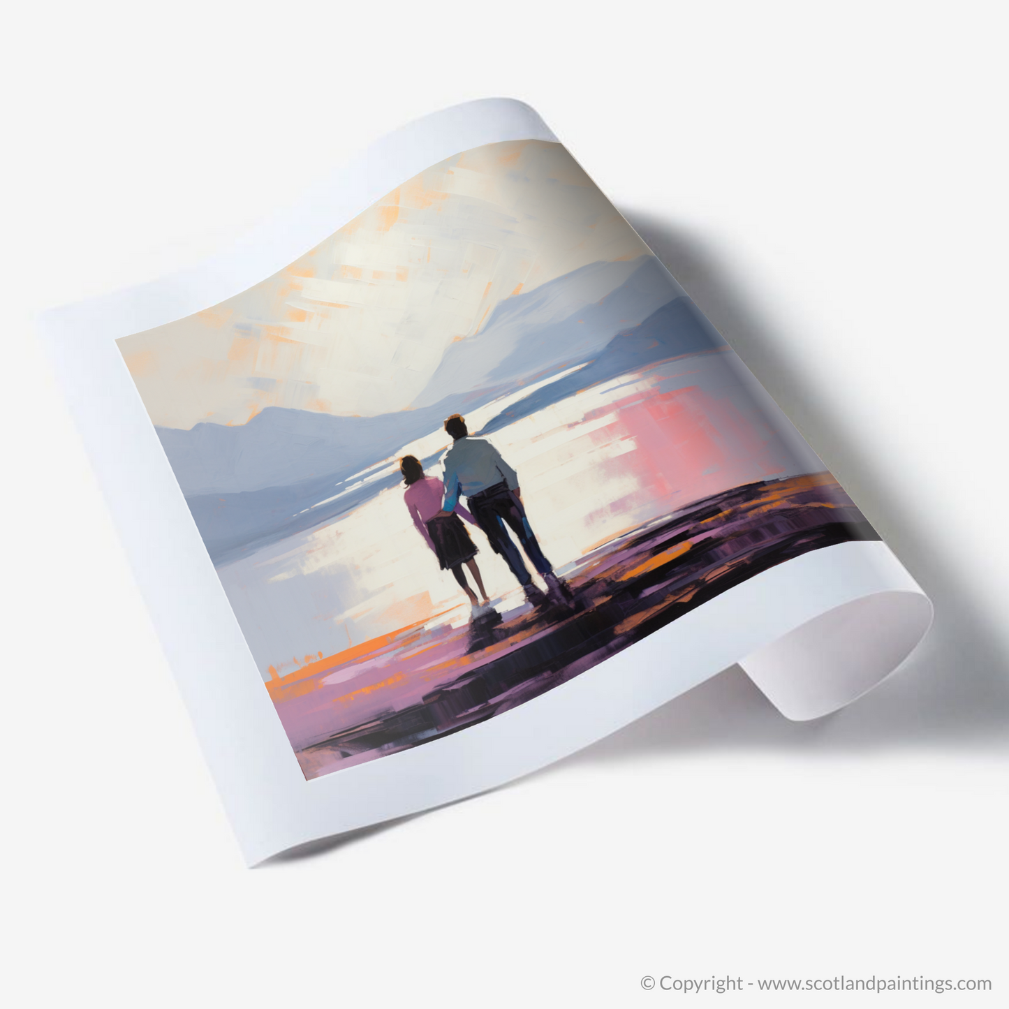 Art Print of A couple holding hands looking out on Loch Lomond