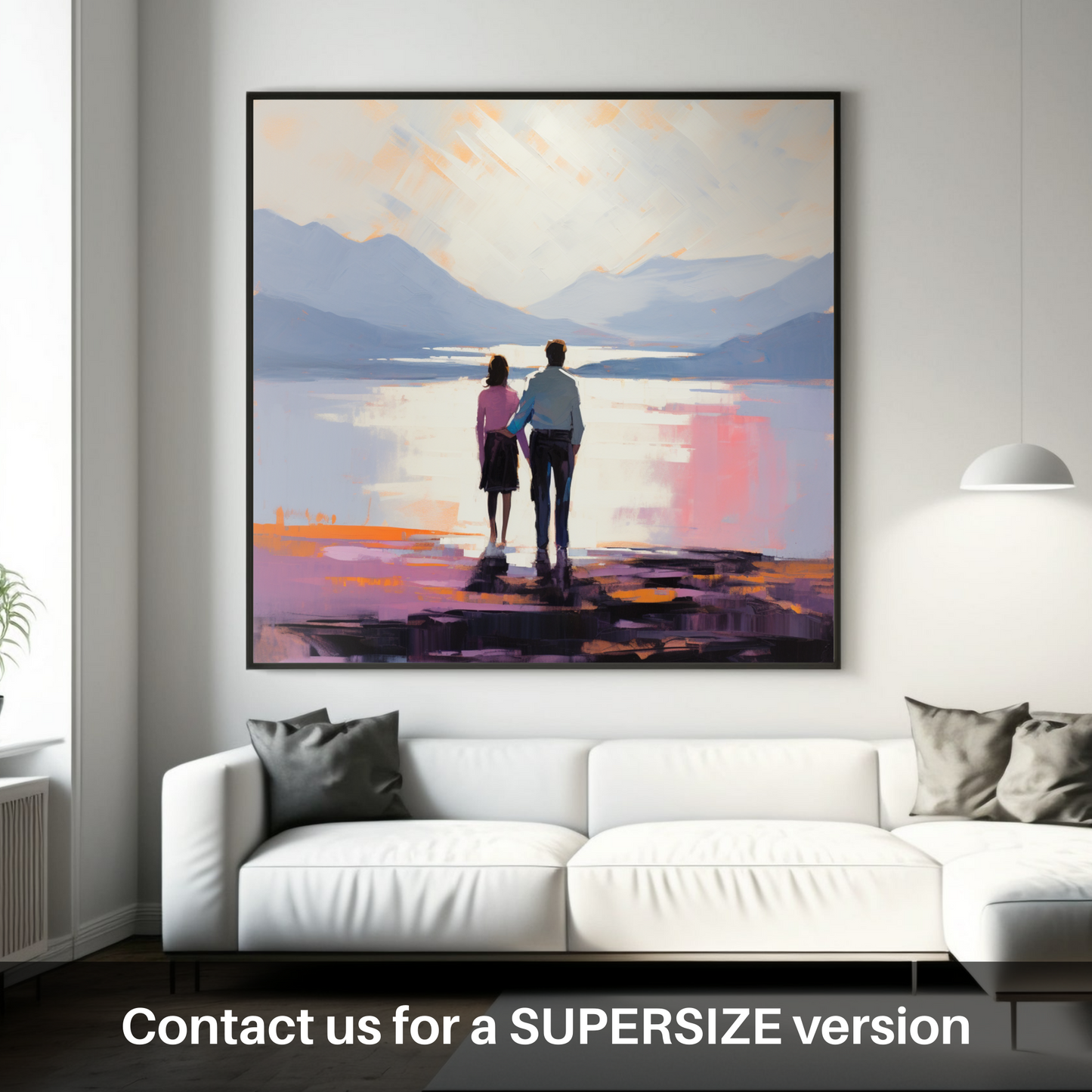 Huge supersize print of A couple holding hands looking out on Loch Lomond