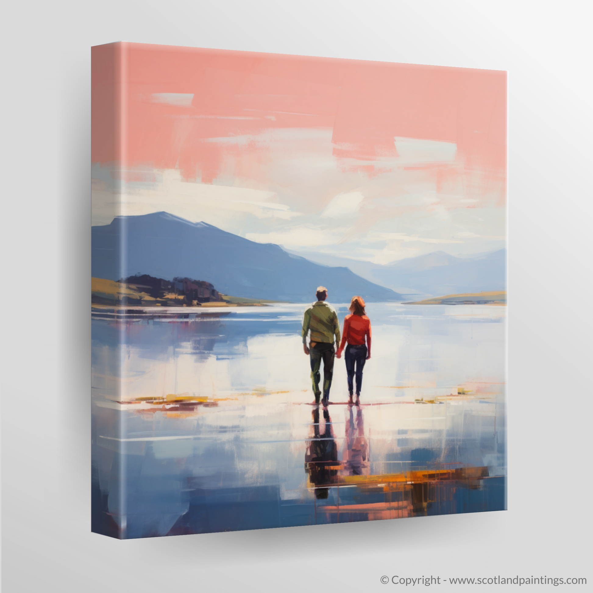 Canvas Print of A couple holding hands looking out on Loch Lomond