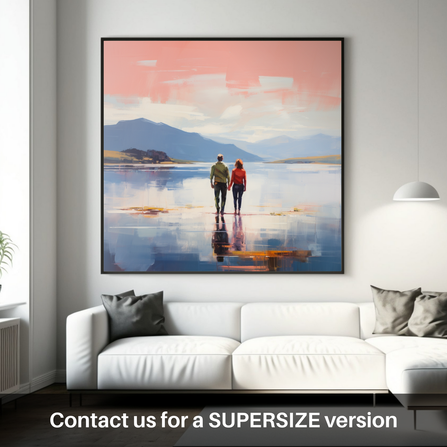 Huge supersize print of A couple holding hands looking out on Loch Lomond