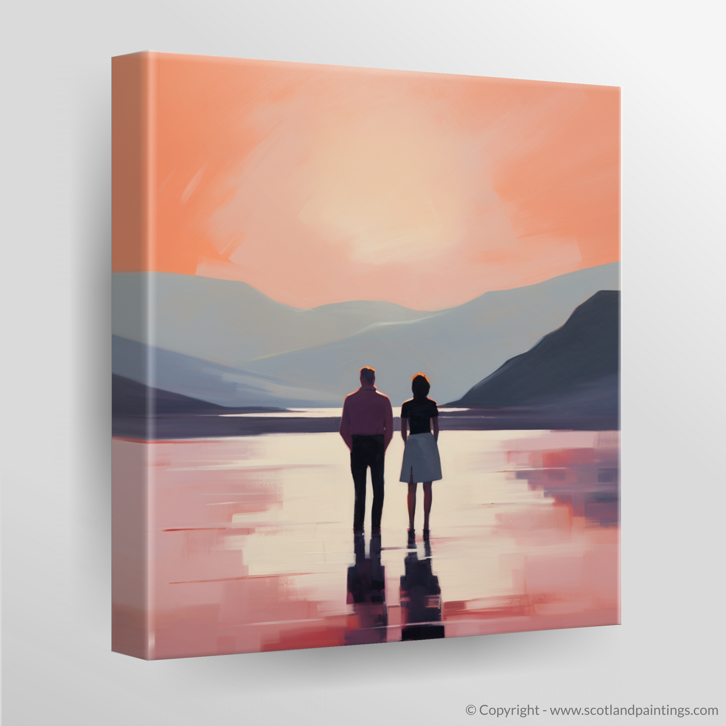 Canvas Print of A couple holding hands looking out on Loch Lomond