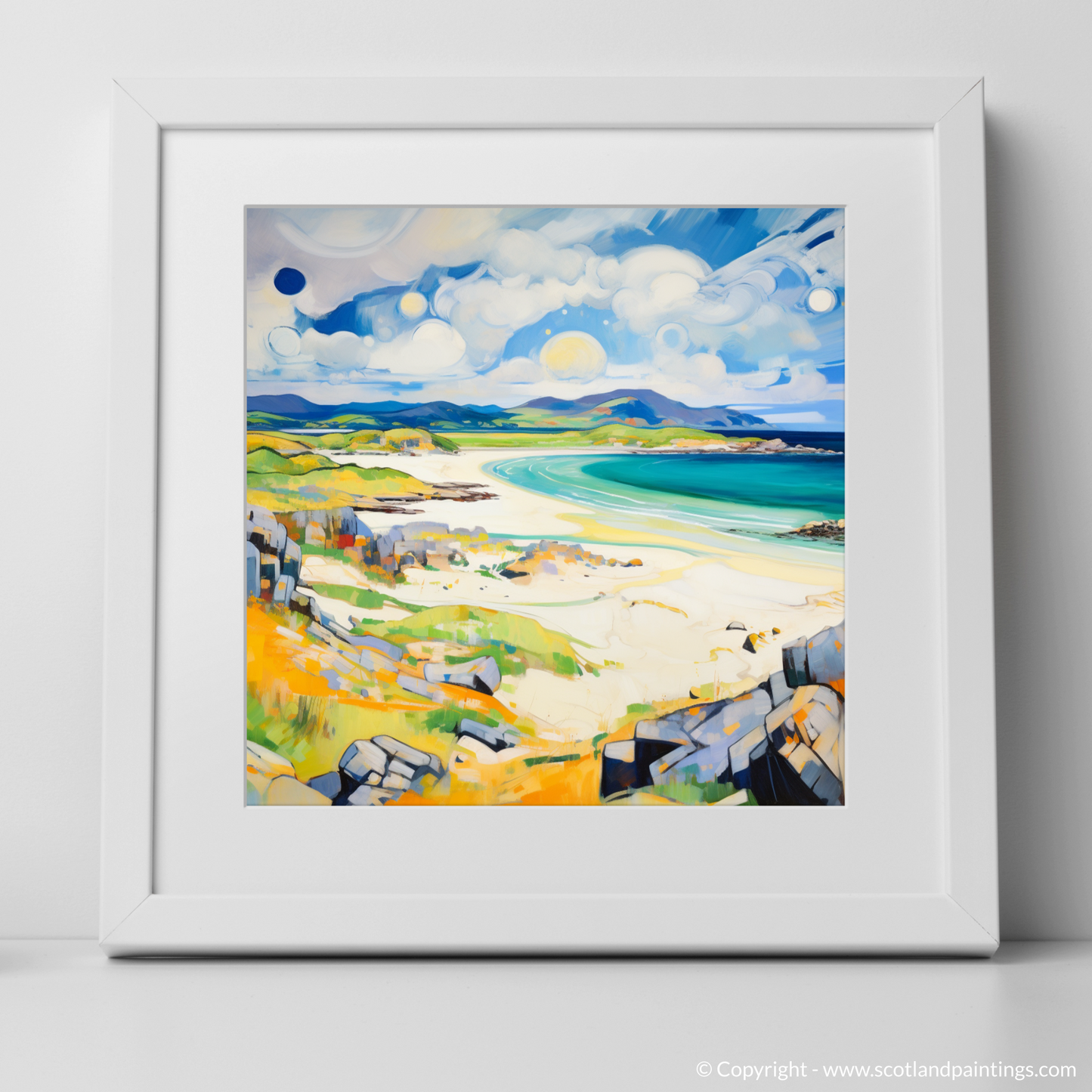 Art Print of Camusdarach Beach, Arisaig with a white frame