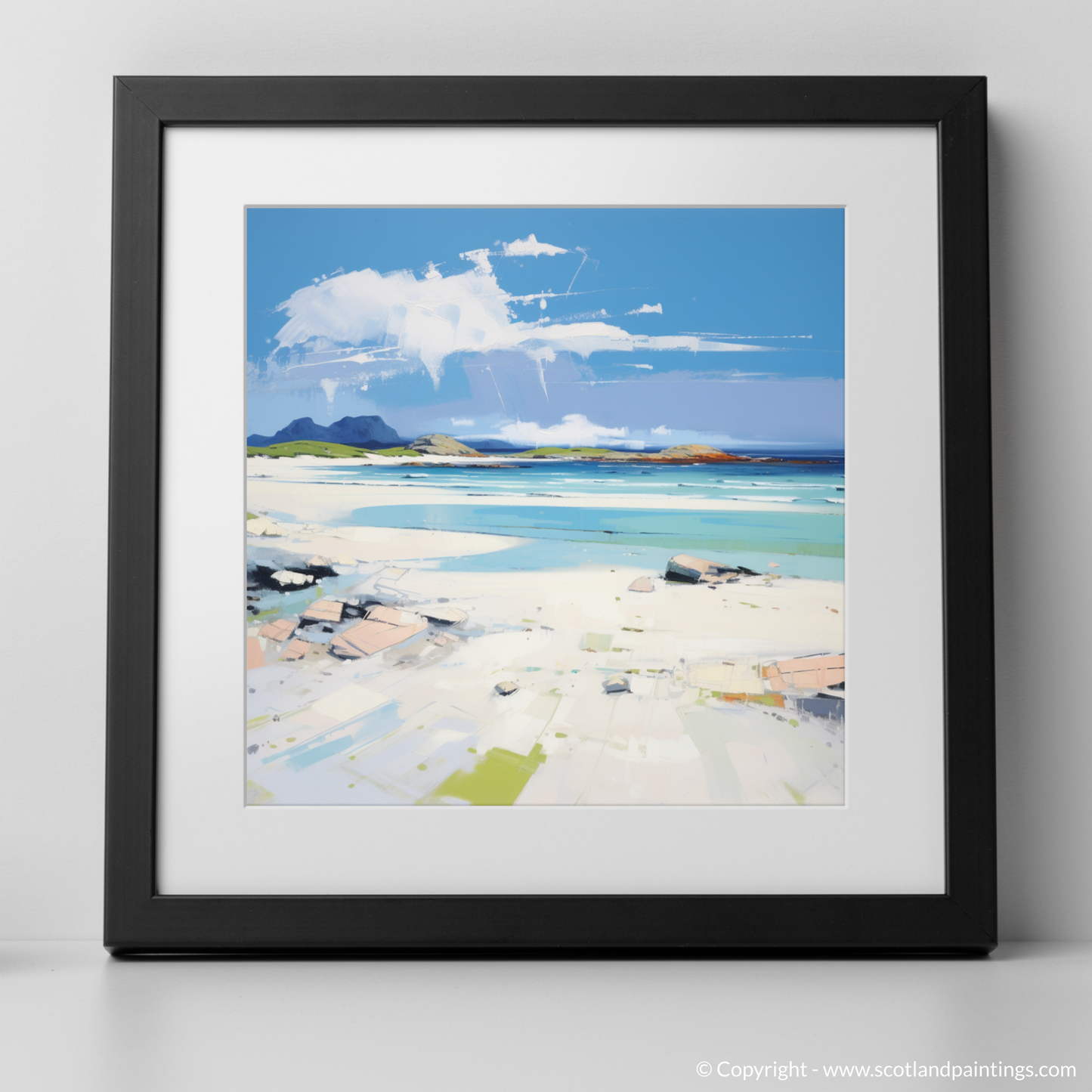 Art Print of Camusdarach Beach, Arisaig with a black frame