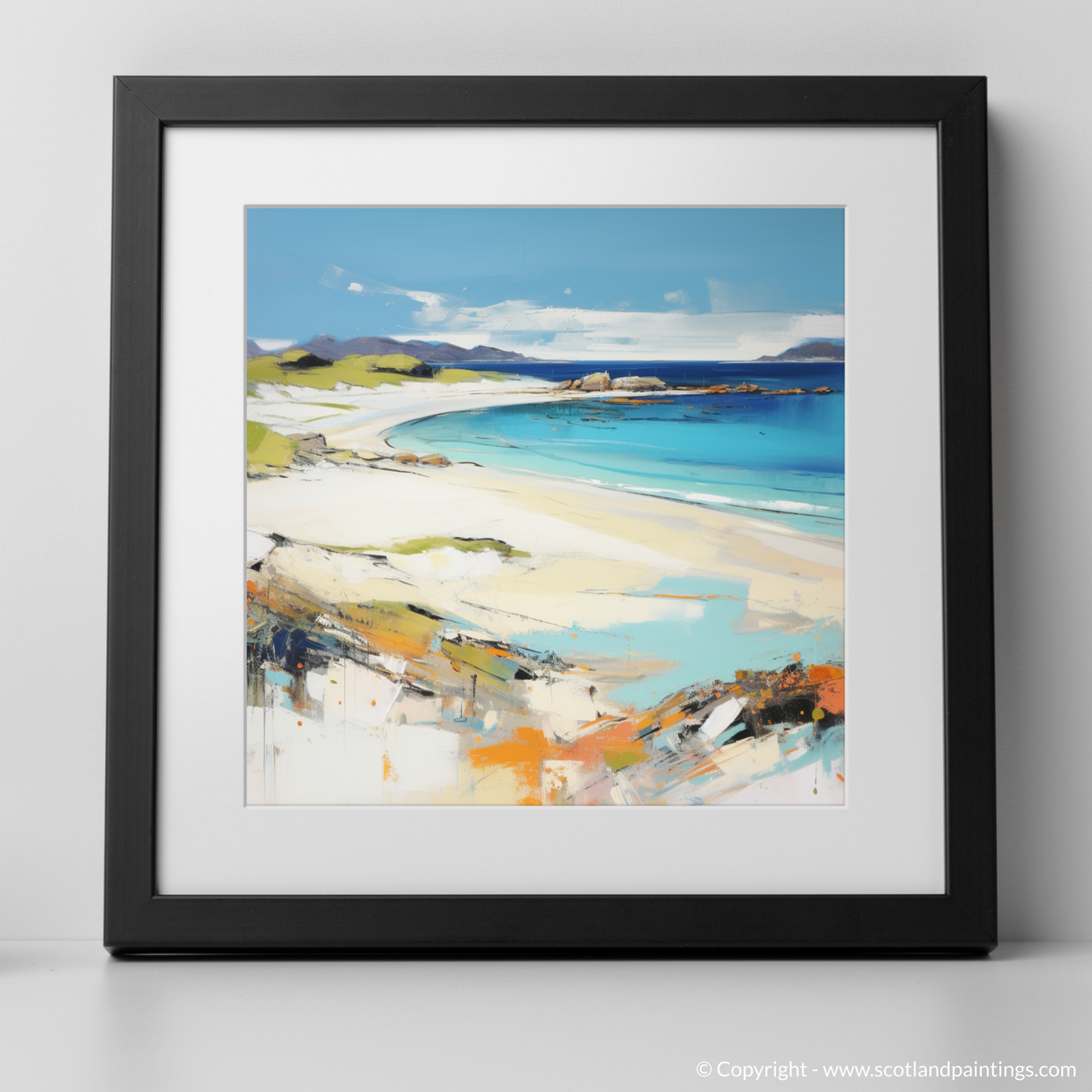 Art Print of Camusdarach Beach, Arisaig with a black frame