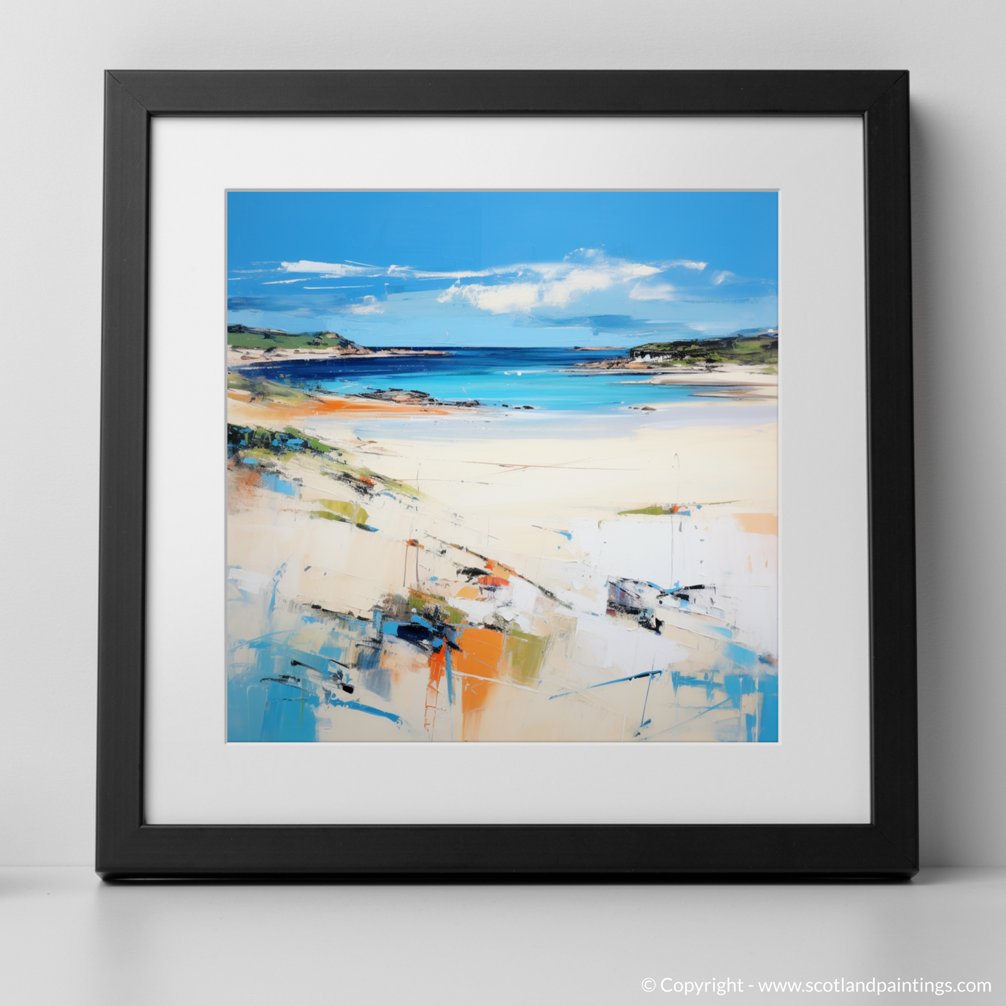 Art Print of Camusdarach Beach, Arisaig with a black frame