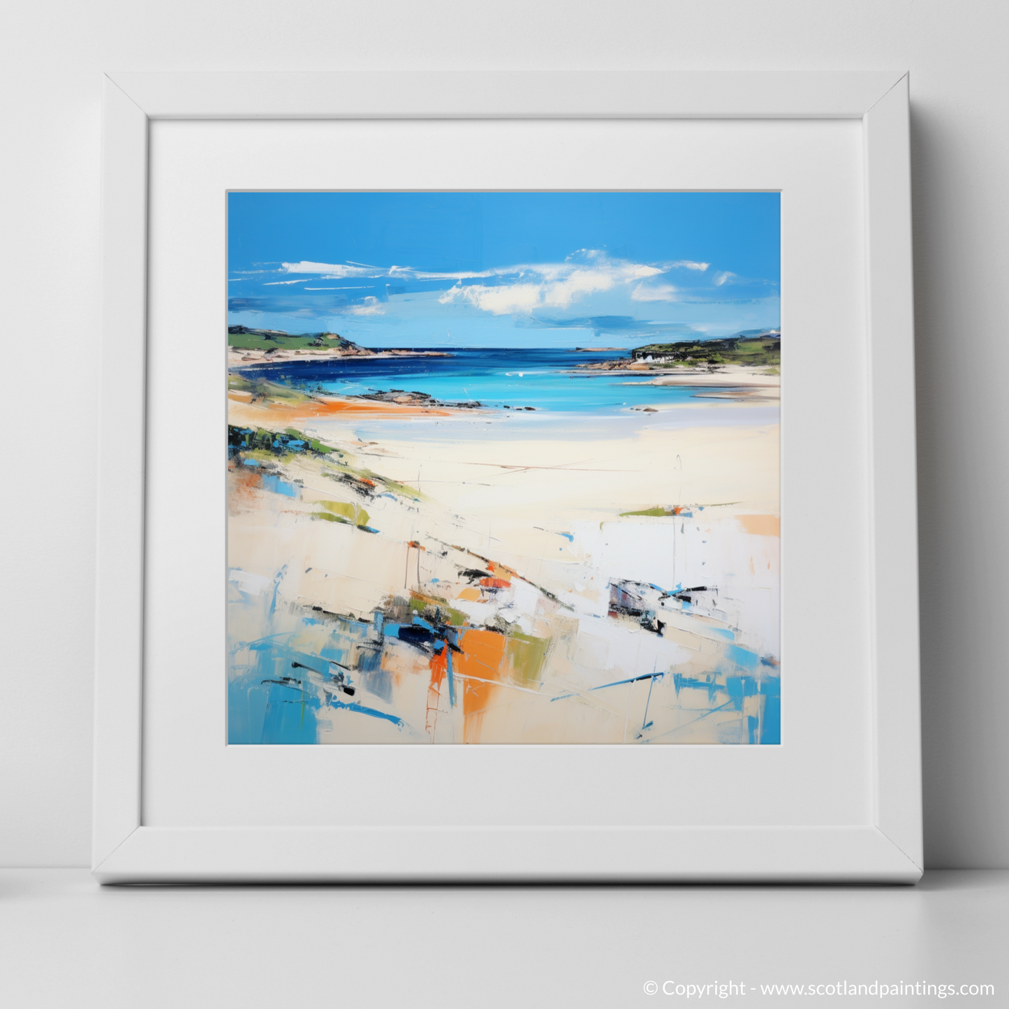 Art Print of Camusdarach Beach, Arisaig with a white frame