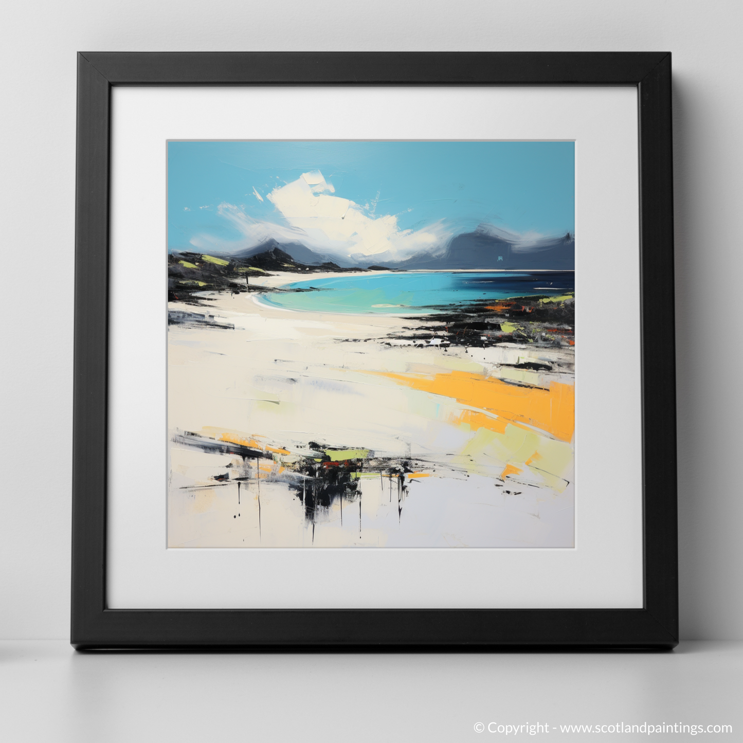 Art Print of Camusdarach Beach, Arisaig with a black frame