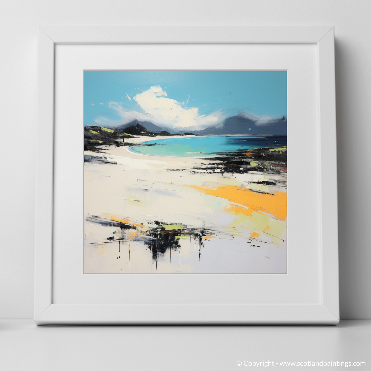 Art Print of Camusdarach Beach, Arisaig with a white frame