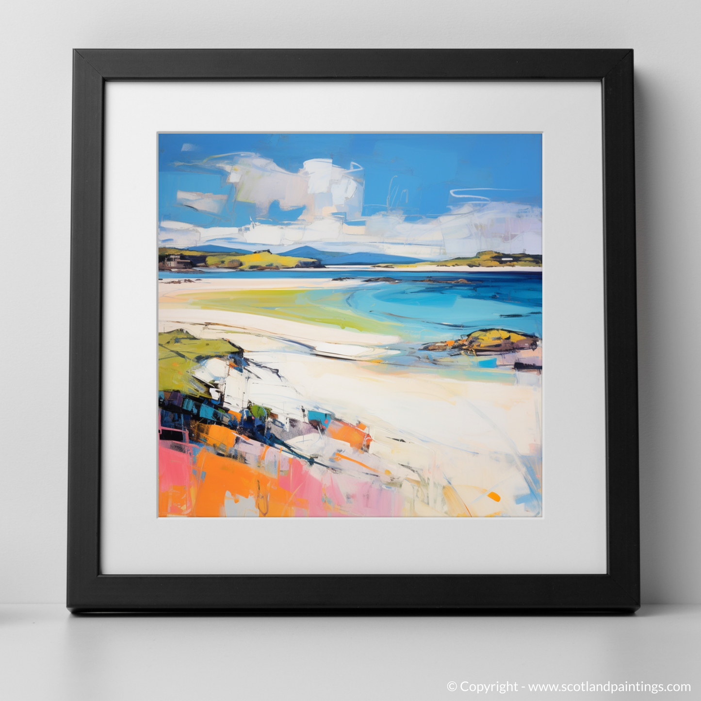 Art Print of Camusdarach Beach, Arisaig with a black frame