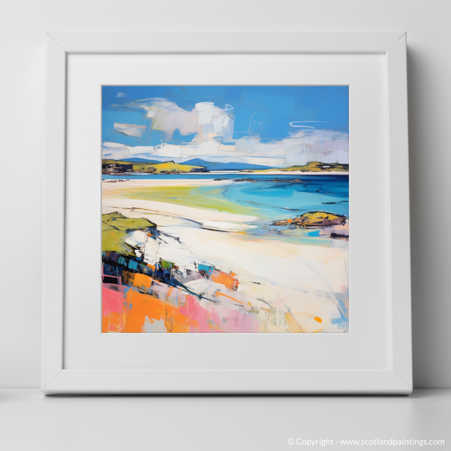 Art Print of Camusdarach Beach, Arisaig with a white frame