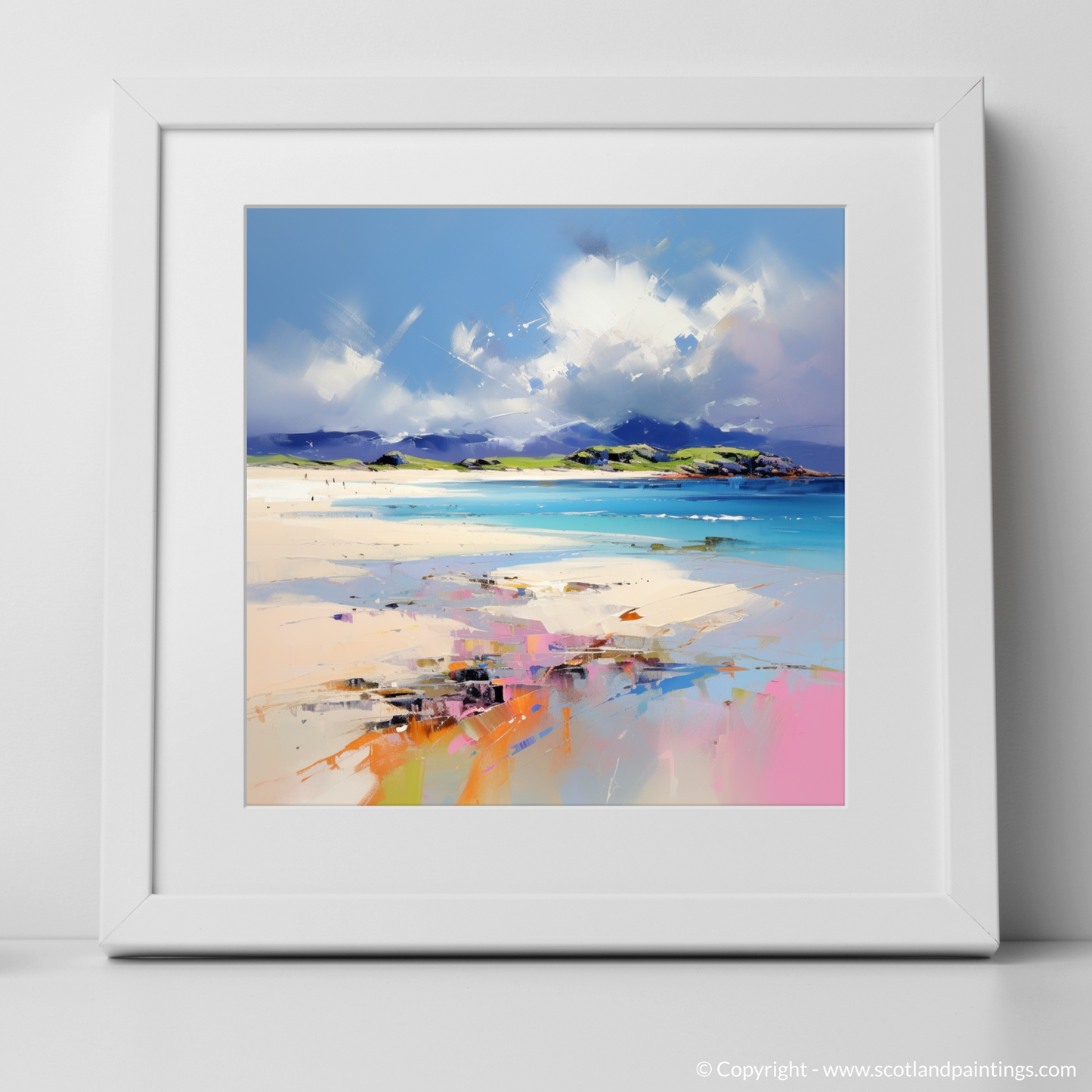 Art Print of Camusdarach Beach, Arisaig with a white frame