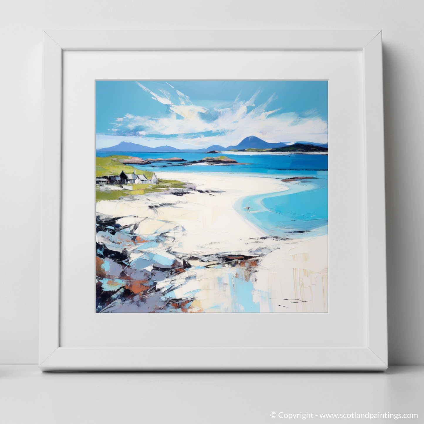 Art Print of Camusdarach Beach, Arisaig with a white frame