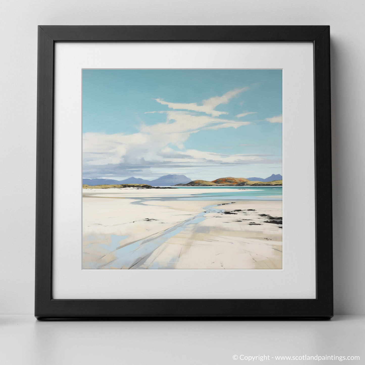 Art Print of Camusdarach Beach, Arisaig with a black frame