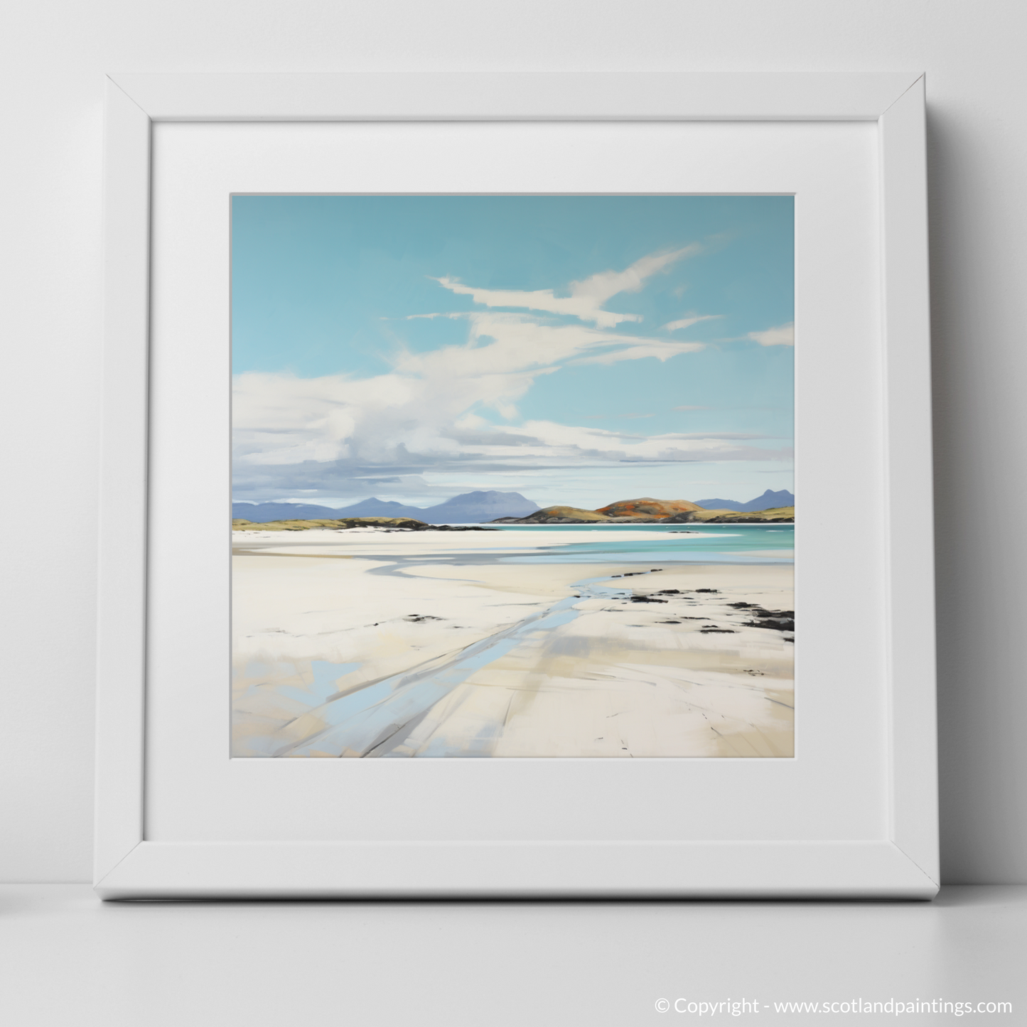 Art Print of Camusdarach Beach, Arisaig with a white frame