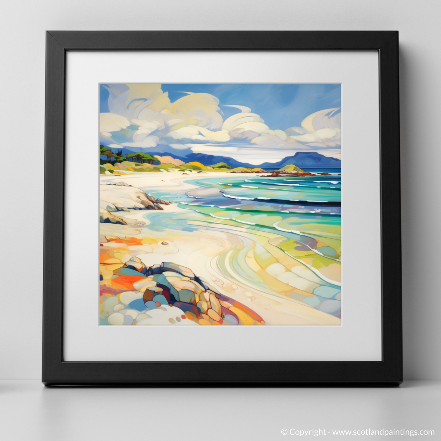 Art Print of Camusdarach Beach, Arisaig with a black frame