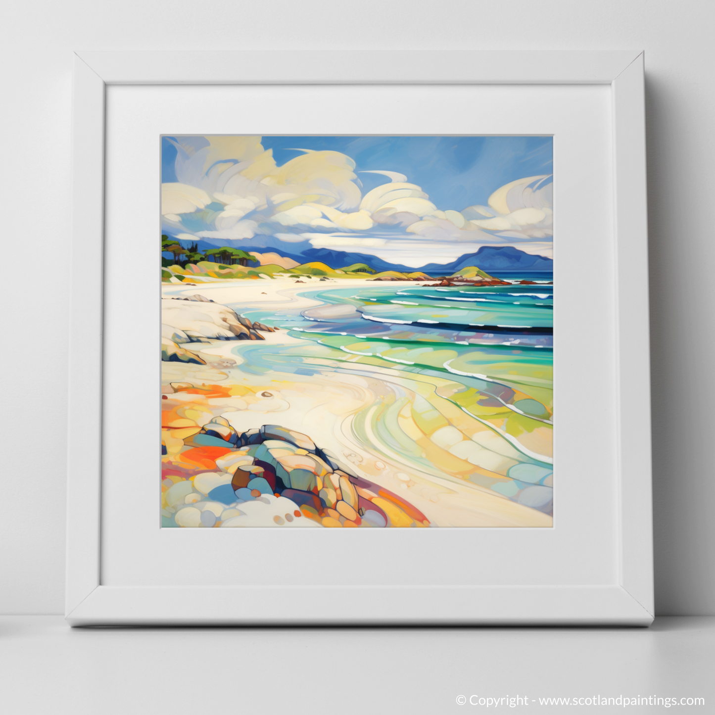 Art Print of Camusdarach Beach, Arisaig with a white frame