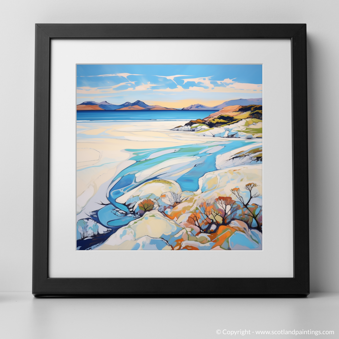 Art Print of Camusdarach Beach, Arisaig with a black frame