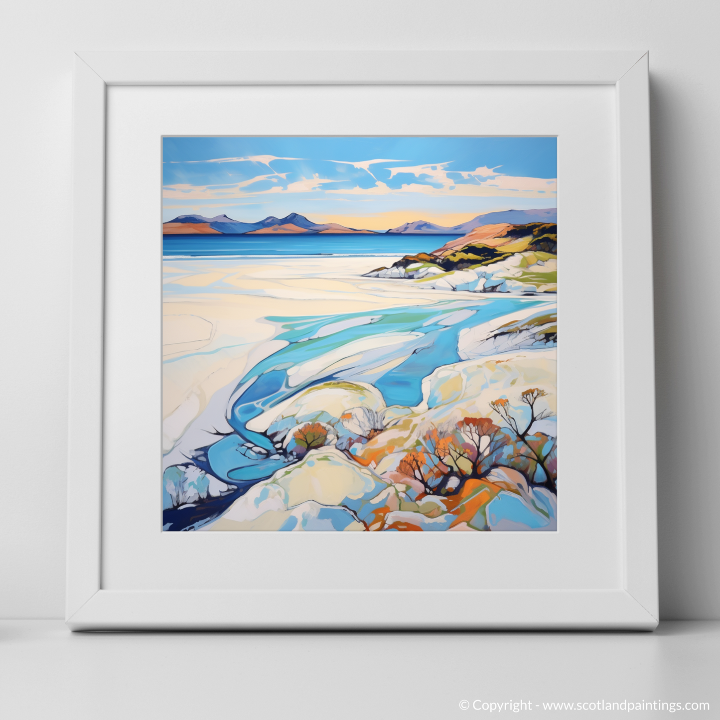 Art Print of Camusdarach Beach, Arisaig with a white frame