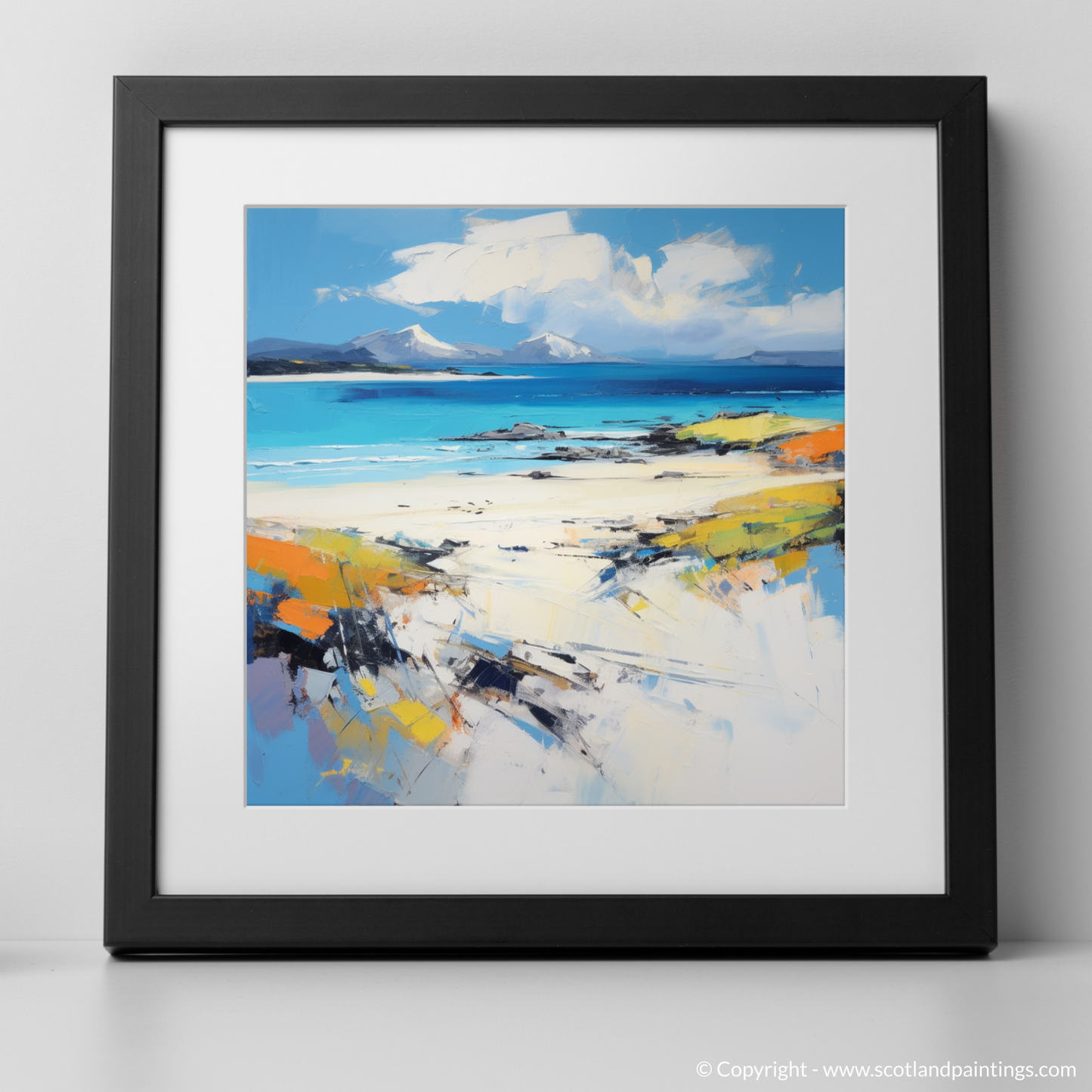 Art Print of Camusdarach Beach, Arisaig with a black frame