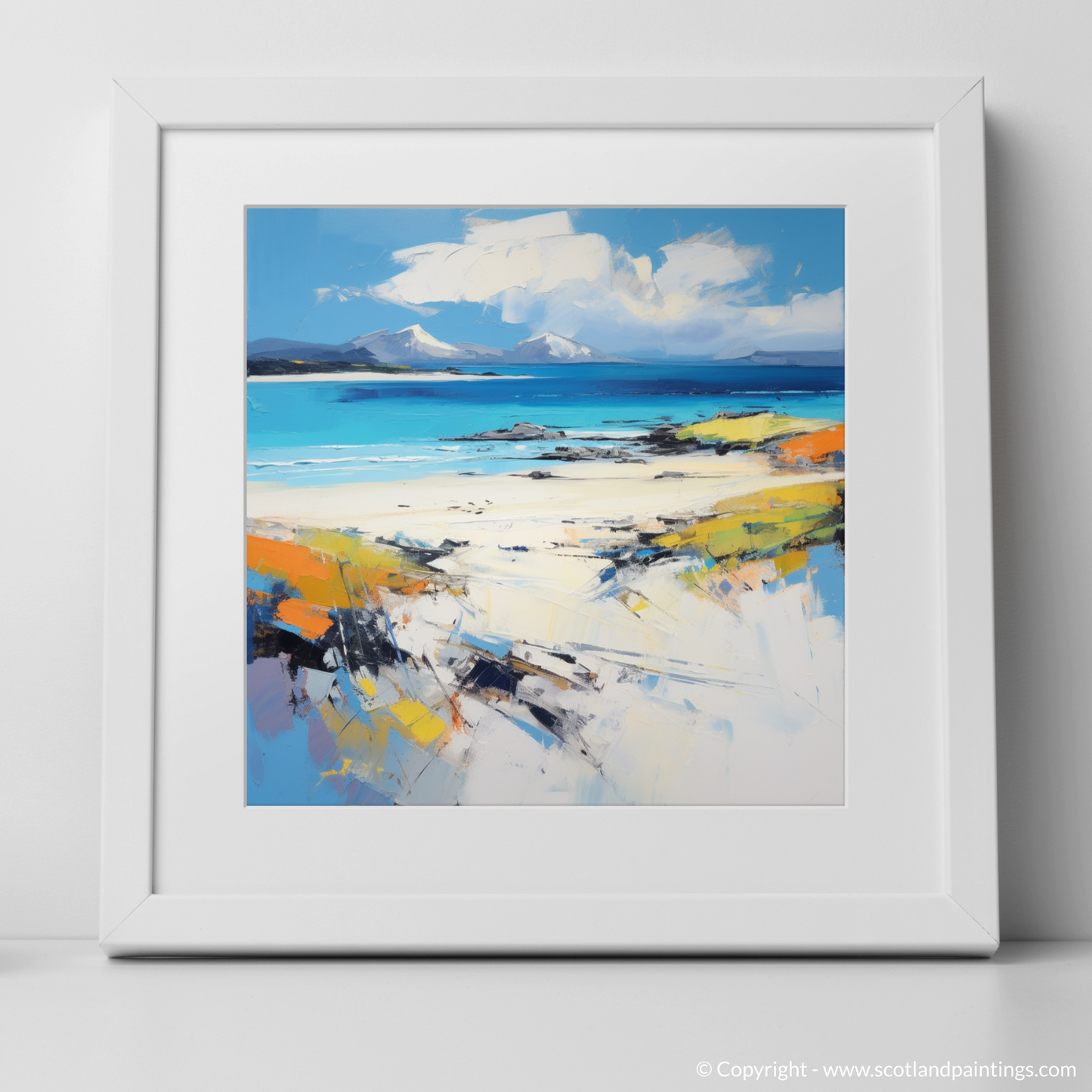 Art Print of Camusdarach Beach, Arisaig with a white frame