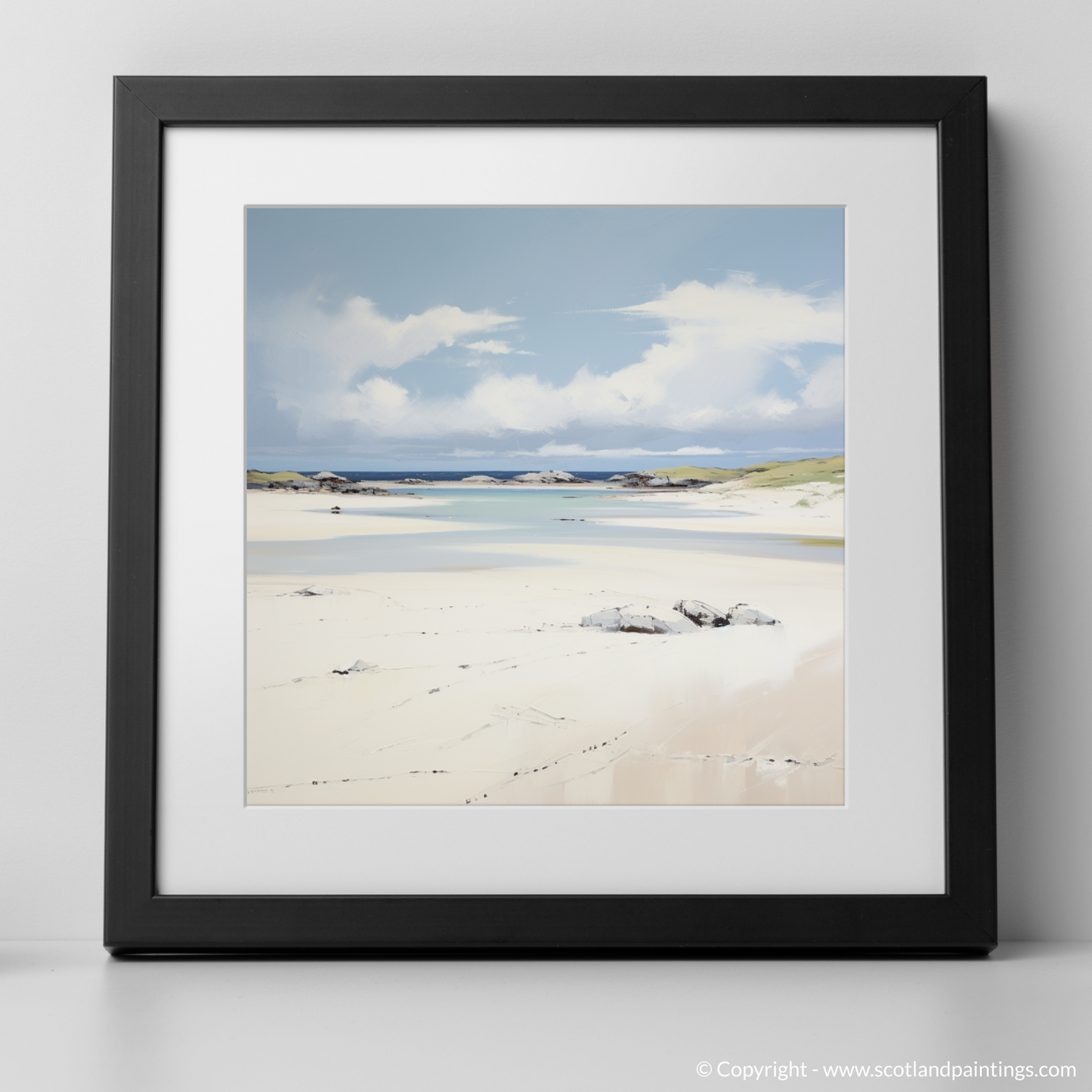 Art Print of Camusdarach Beach, Arisaig with a black frame