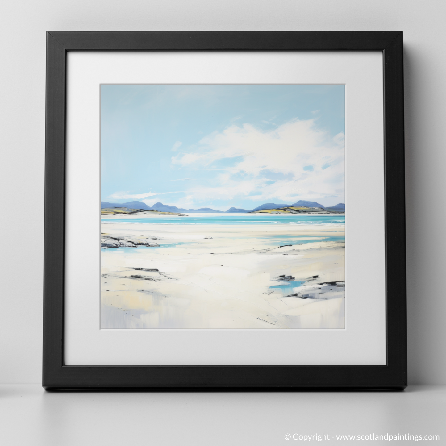 Art Print of Camusdarach Beach, Arisaig with a black frame