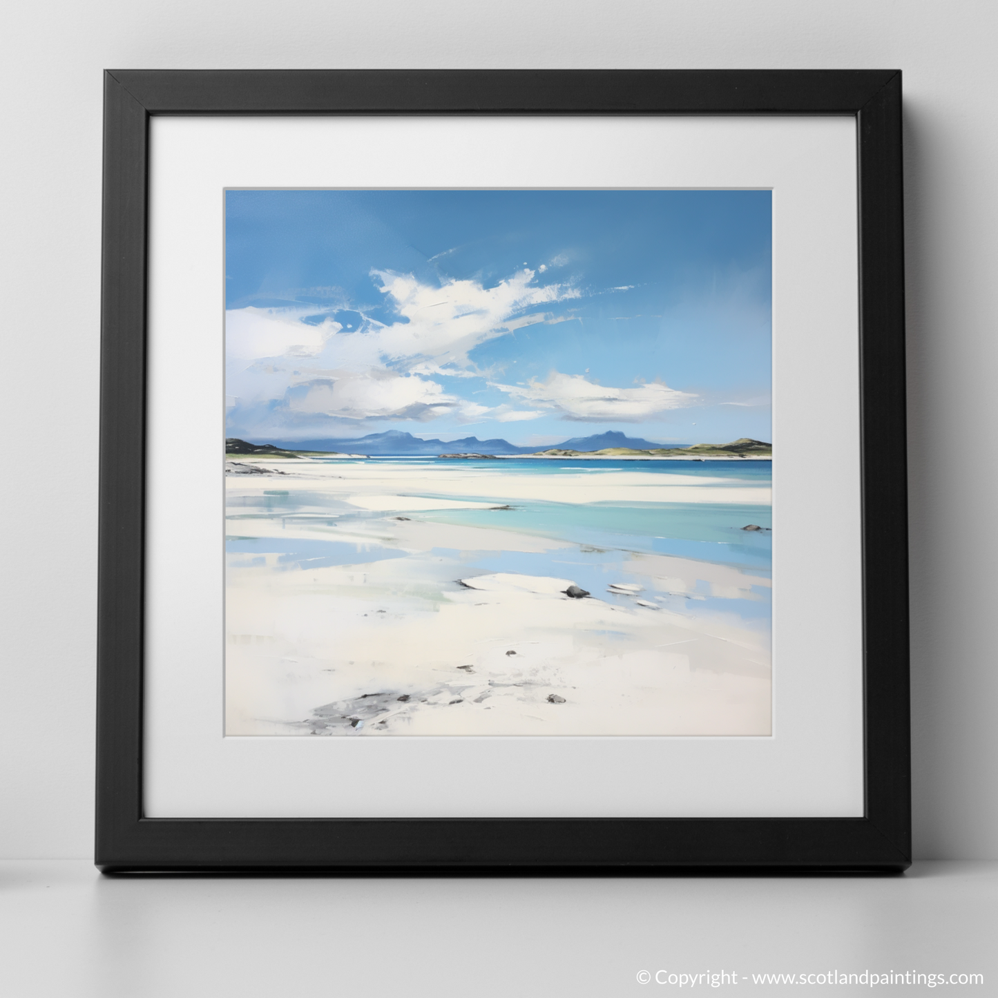 Art Print of Camusdarach Beach, Arisaig with a black frame