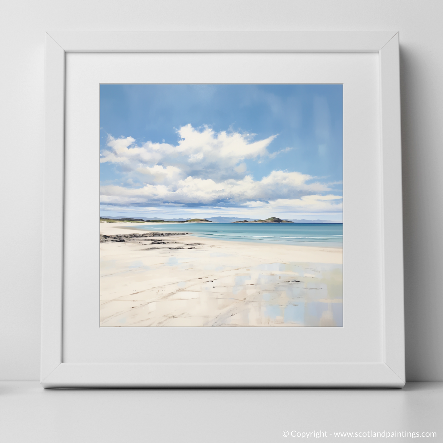 Art Print of Camusdarach Beach, Arisaig with a white frame