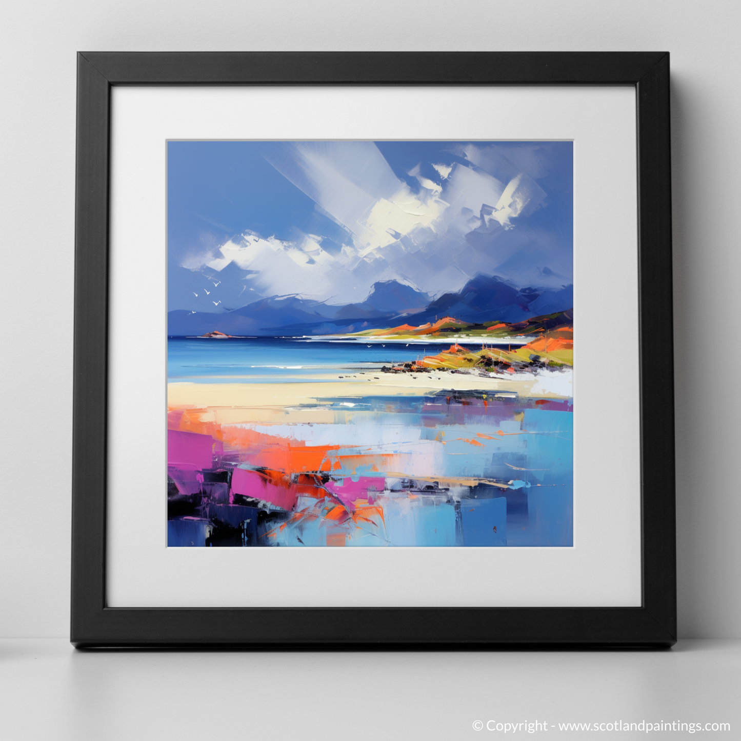 Art Print of Camusdarach Beach, Arisaig with a black frame