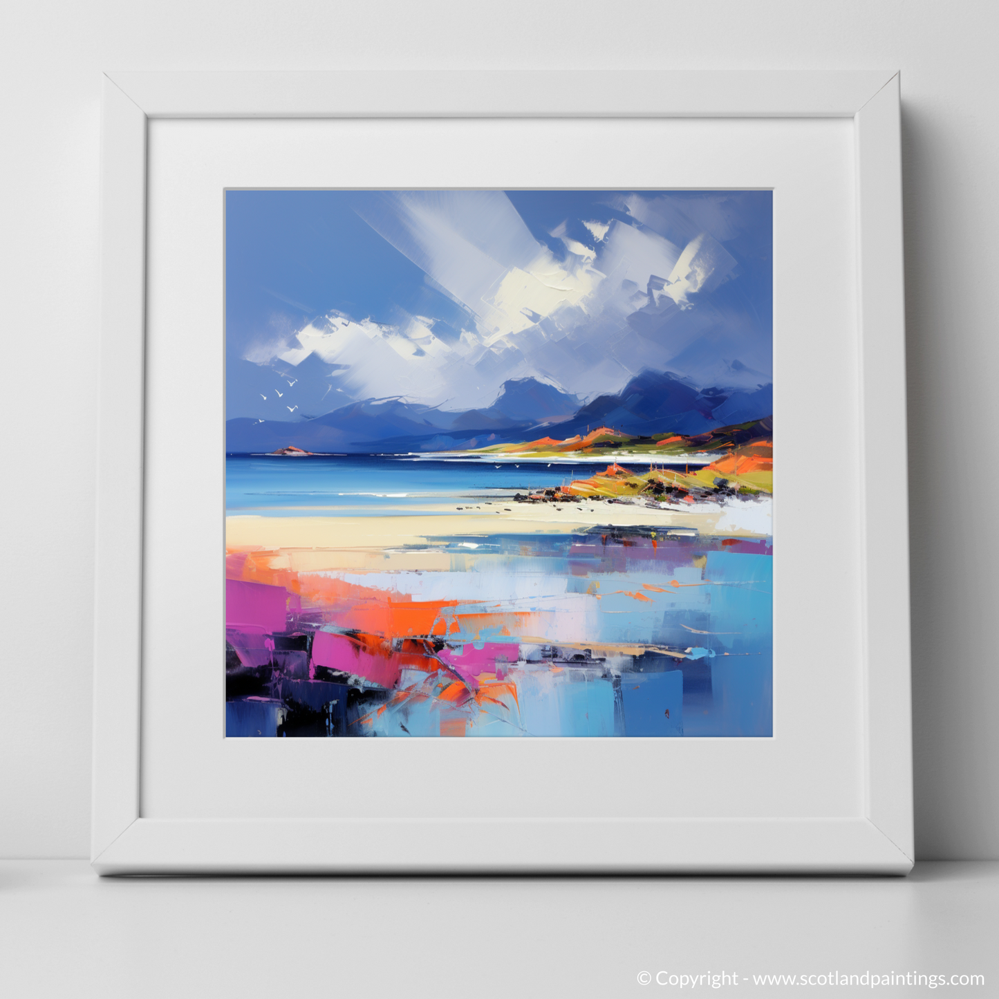 Art Print of Camusdarach Beach, Arisaig with a white frame