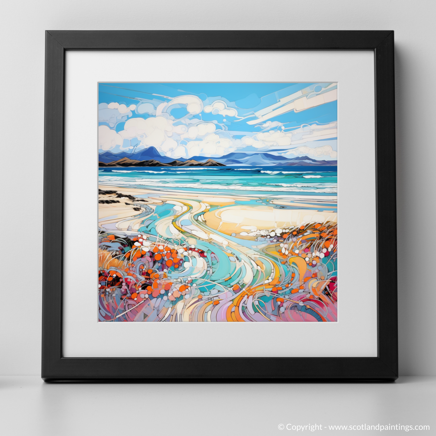 Art Print of Camusdarach Beach, Arisaig with a black frame