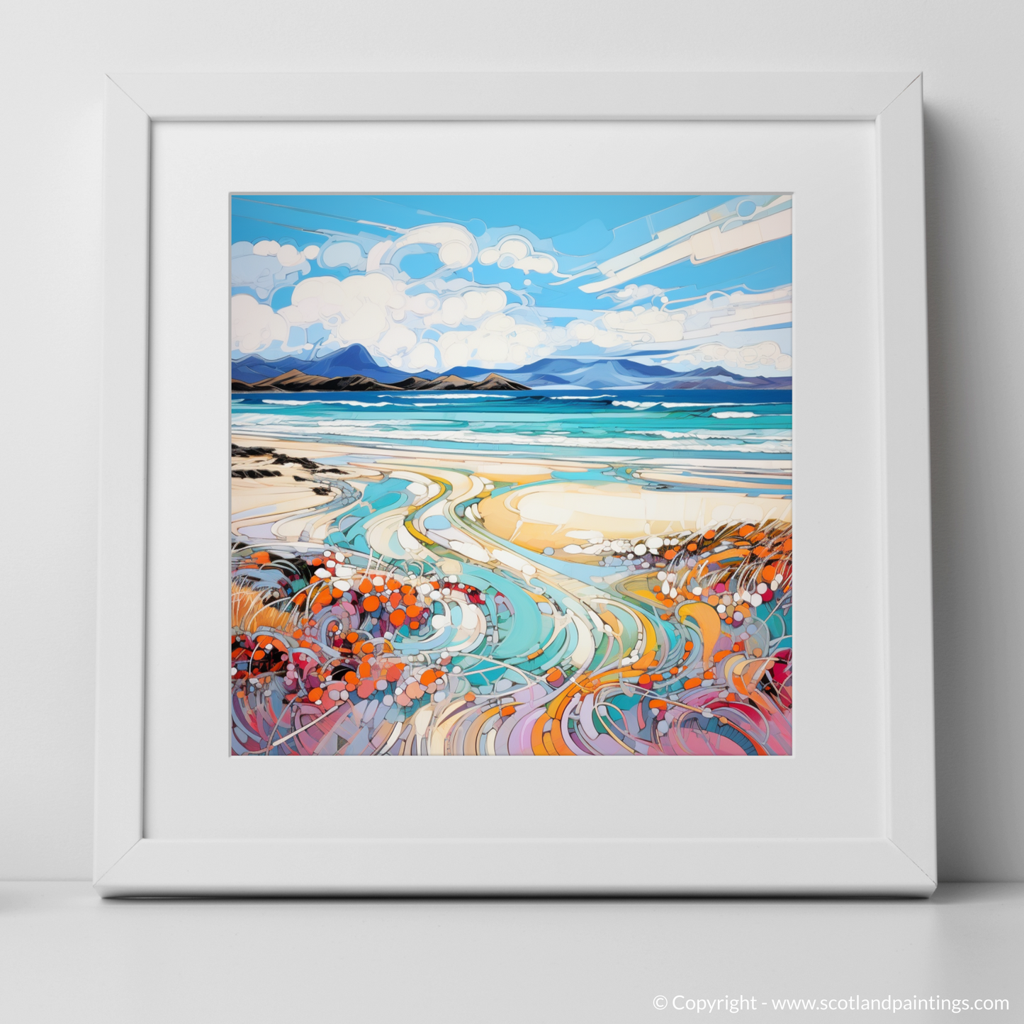 Art Print of Camusdarach Beach, Arisaig with a white frame