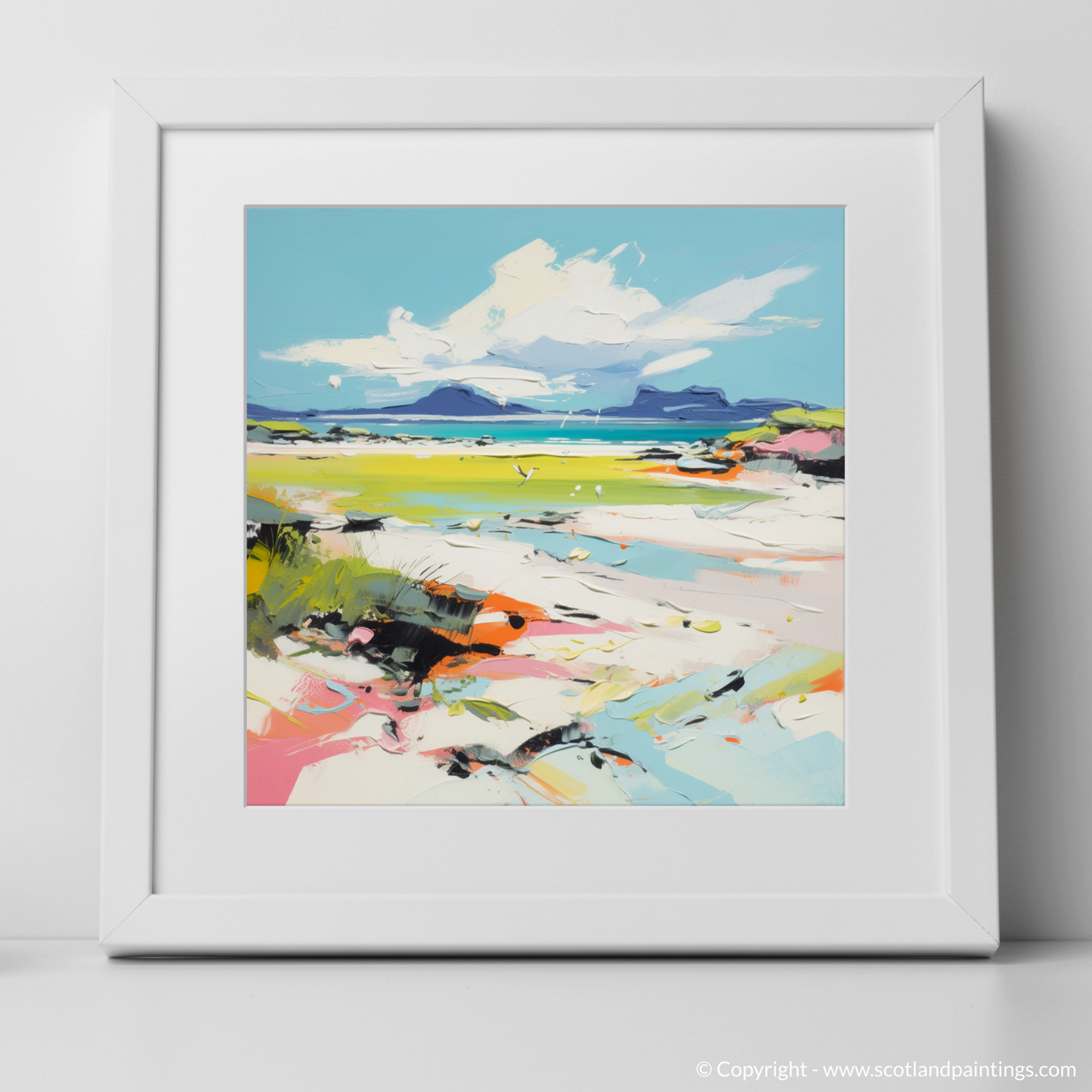 Art Print of Camusdarach Beach, Arisaig with a white frame