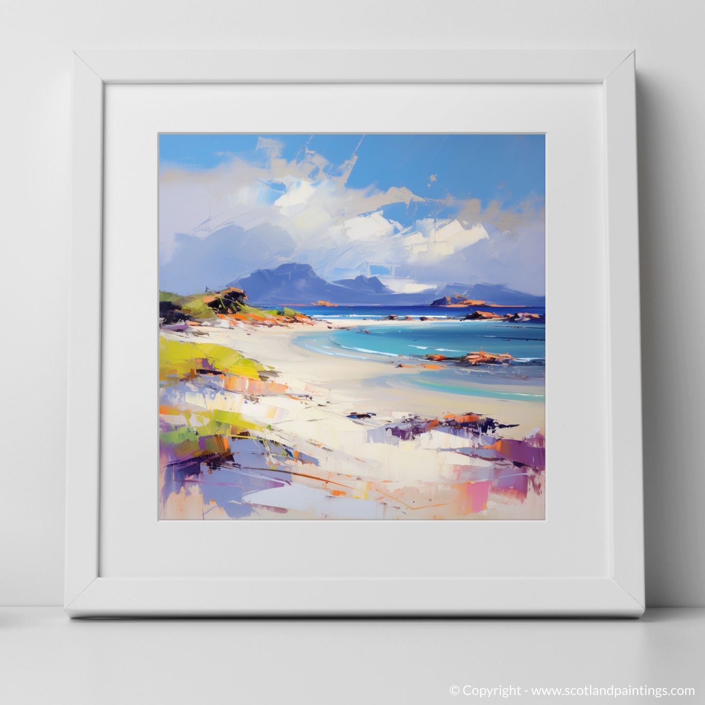 Art Print of Camusdarach Beach, Arisaig with a white frame